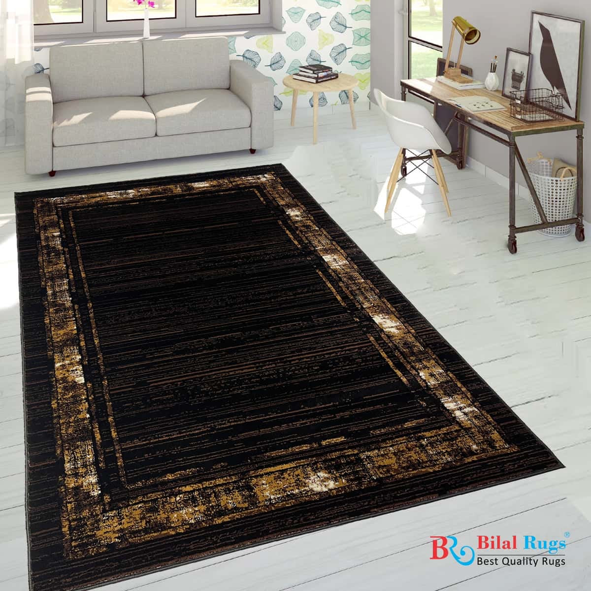 Modern polypropylene Rug,back woven(Article-1212-Black)