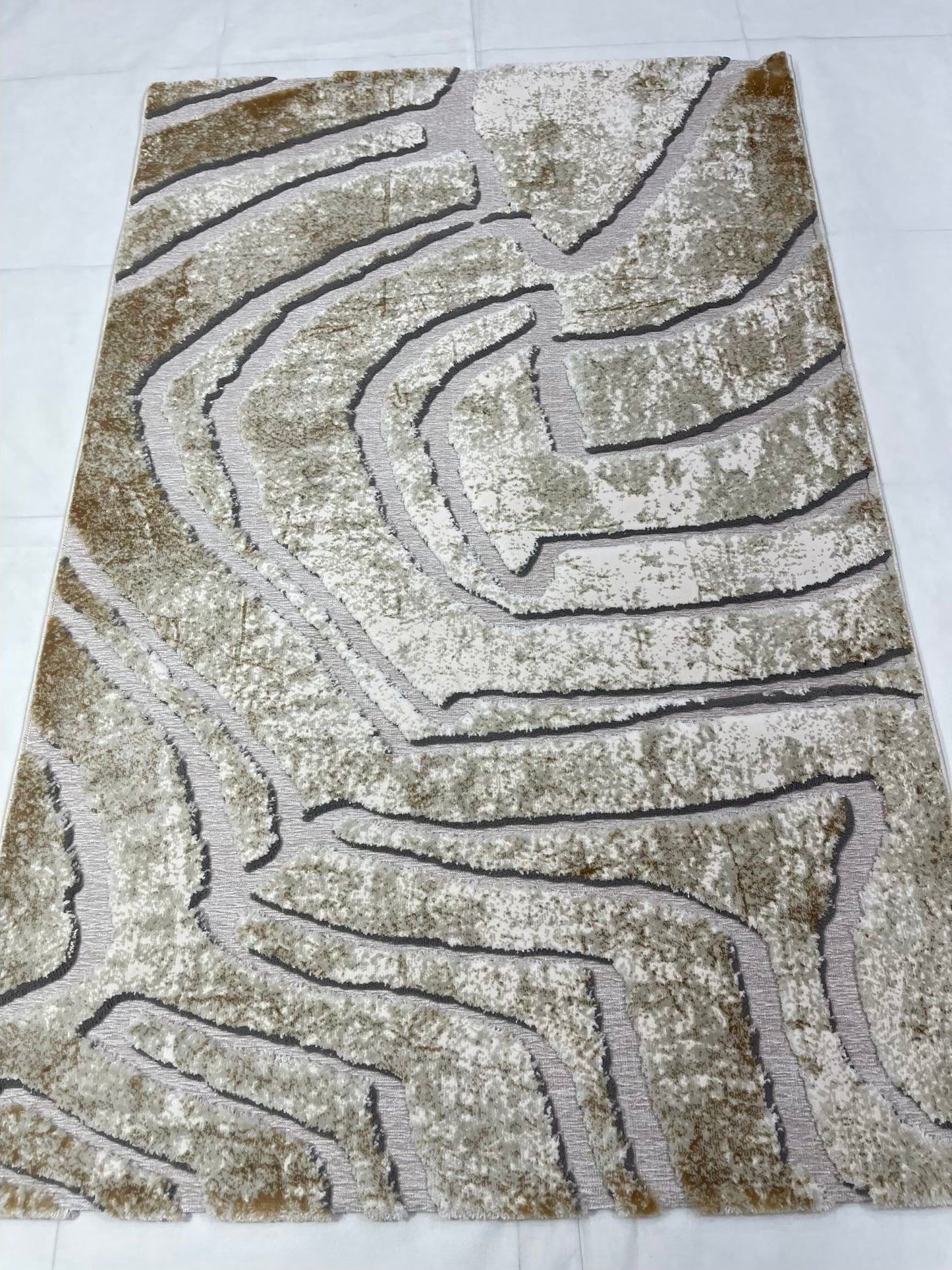 Irani viscose Cutt work Rug , Woven Back Article-307-Light Beige Size : 3 ft width x 5 ft length (100 cm x 150cm)