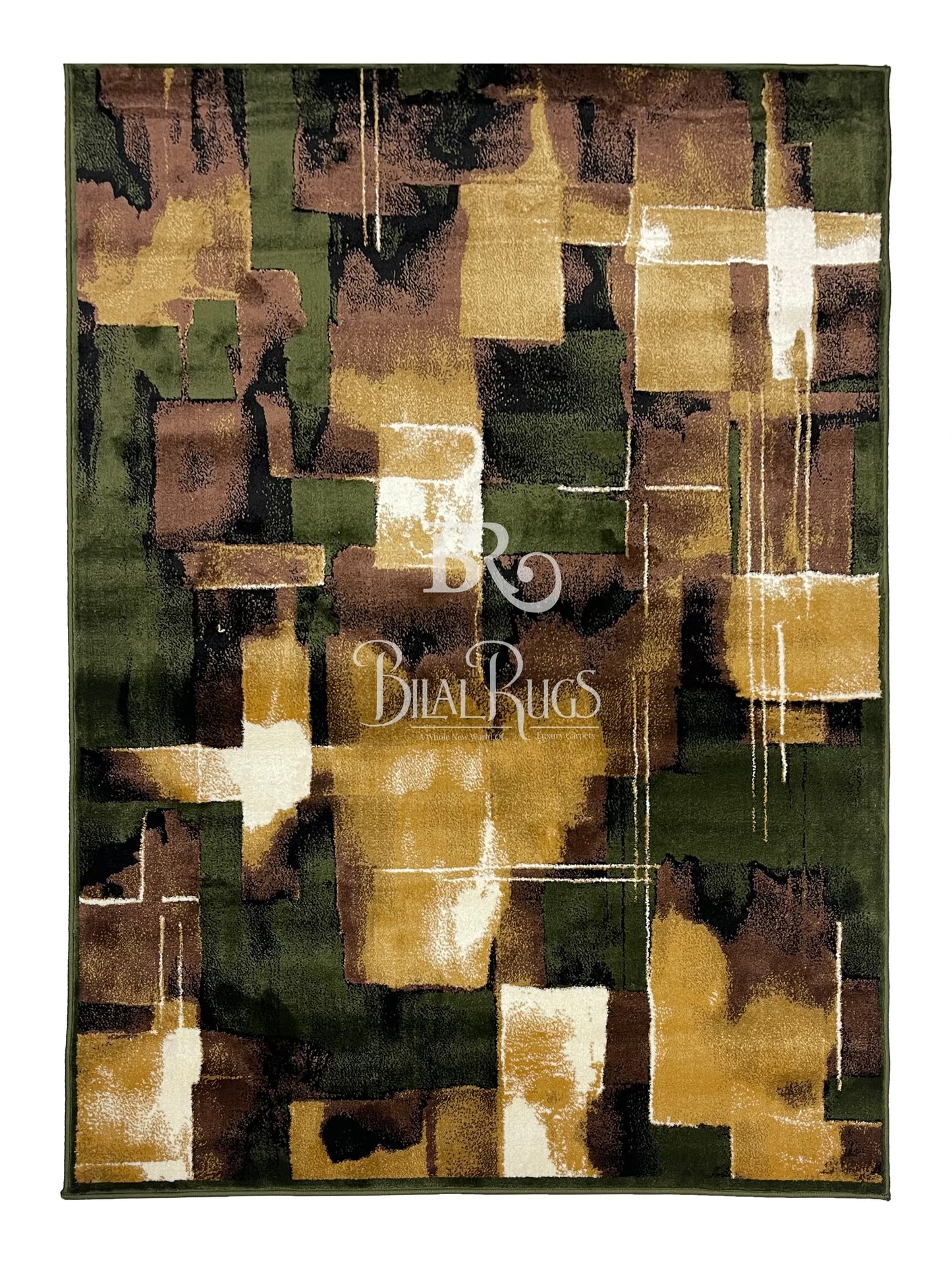 Modern polypropylene Rug,back woven(Article-1777-Green) Size : 5 ft width x 7.3 ft length ( 150 cm x 220 cm)