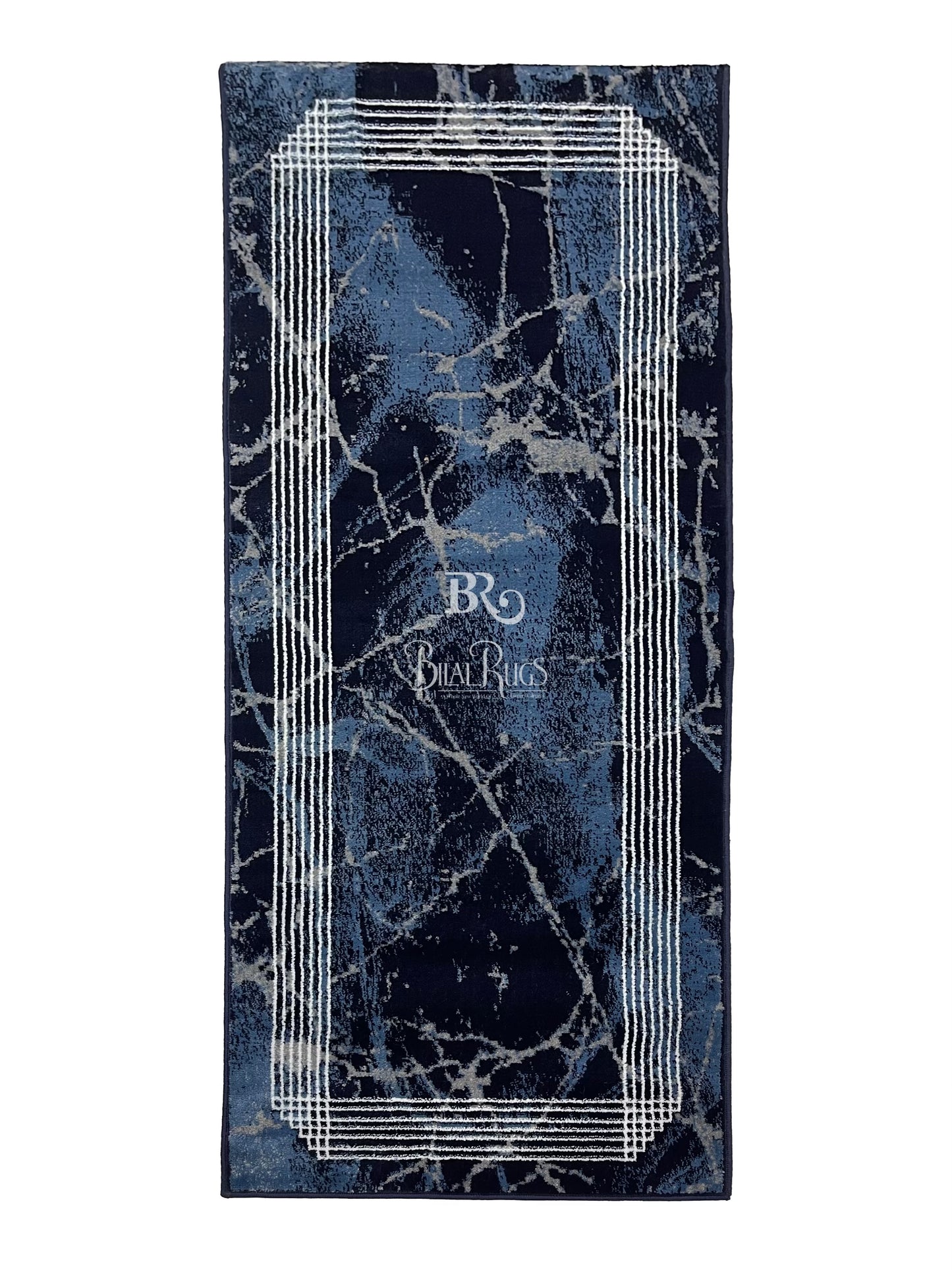 Blue Modern Polypropylene Woven Runner. Size : 2.6 ft width x 6.6 ft length (80 cm x 200 cm)