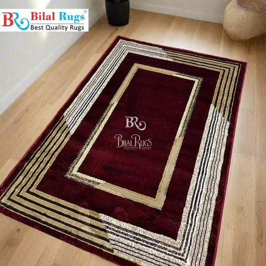 Pakistani Silk Woven Rug.(Article-1550-Red) Size : 4 ft width x 5.6 ft length