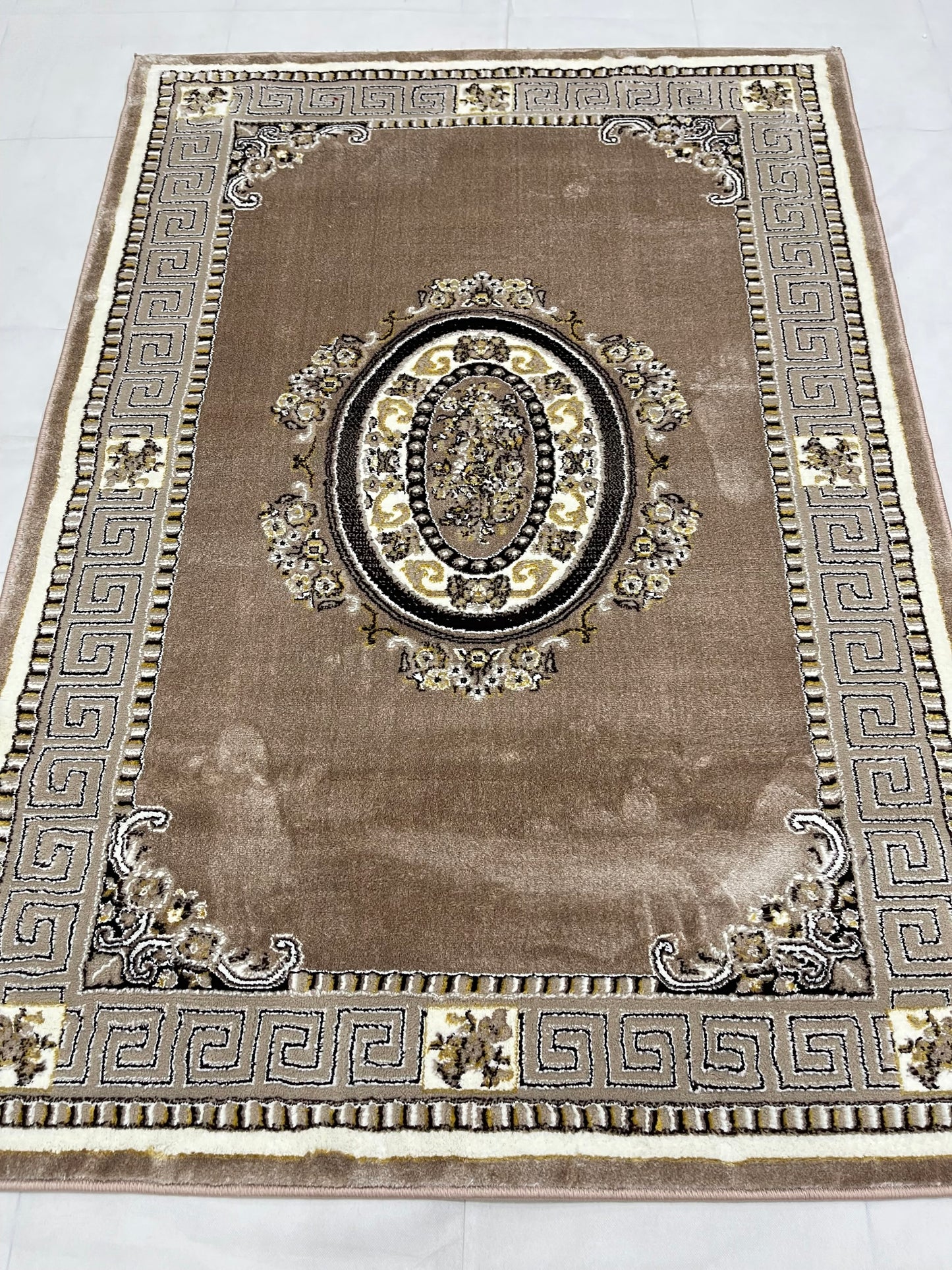 Polyester Silk Woven Rug.(Article-1575-Beige) Size : 4 ft width x 5.6 ft length