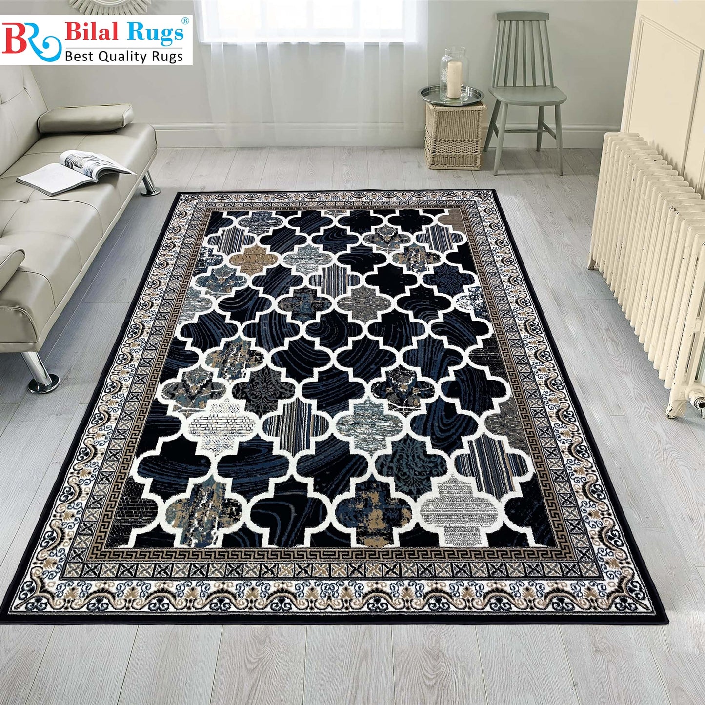 Modern polypropylene Rug,back woven(Article-5001-Blue)
Size : 6.6 ft width x 9.6 ft length (200cm x 290cm)