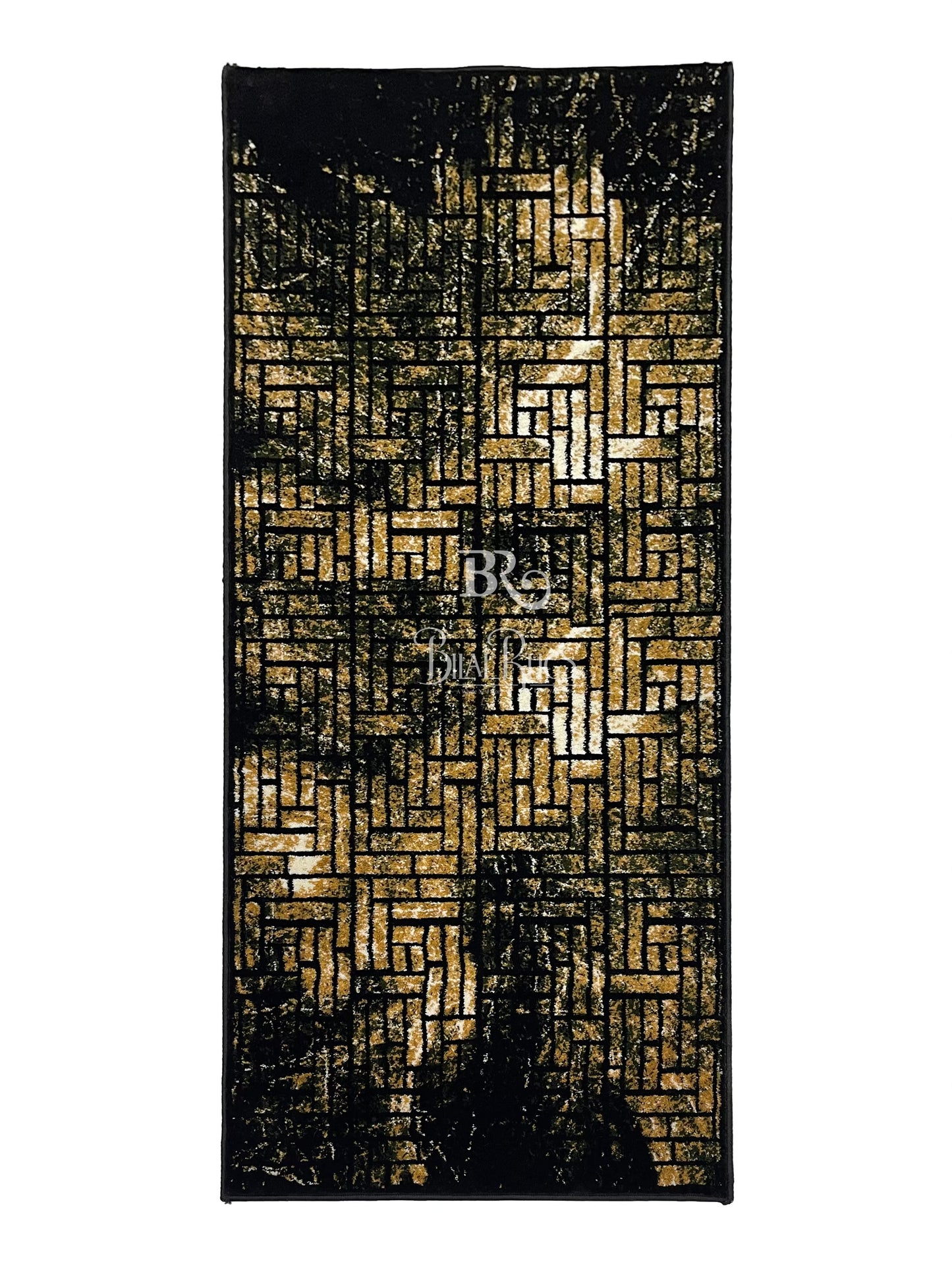 Black Modern Polypropylene Woven Runner. Size : 2.6 ft width x 6.6 ft length (80 cm x 200 cm)