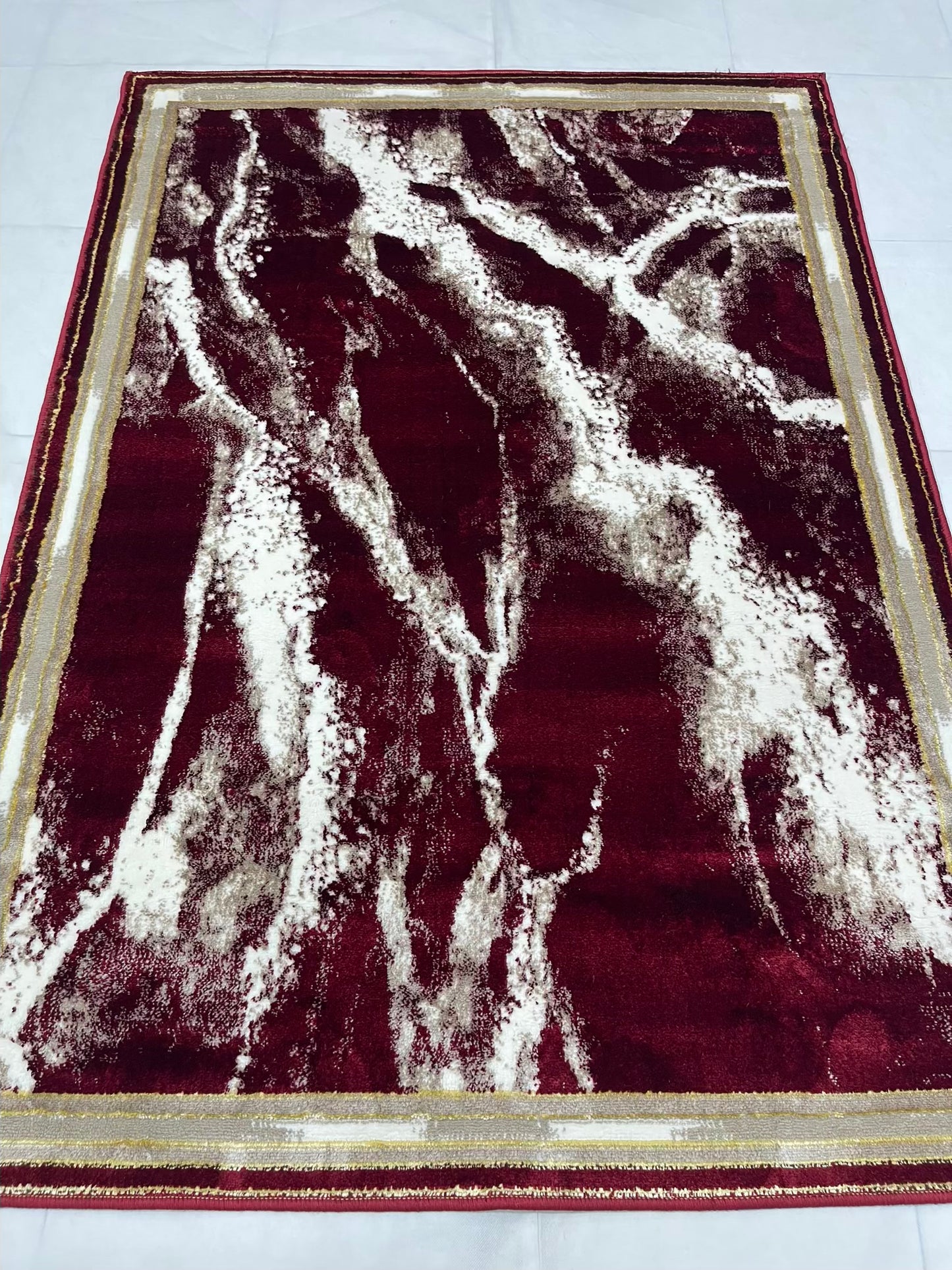 Pakistani Silk Woven Rug.(Article-1552-Red) Size : 4 ft width x 5.6 ft length