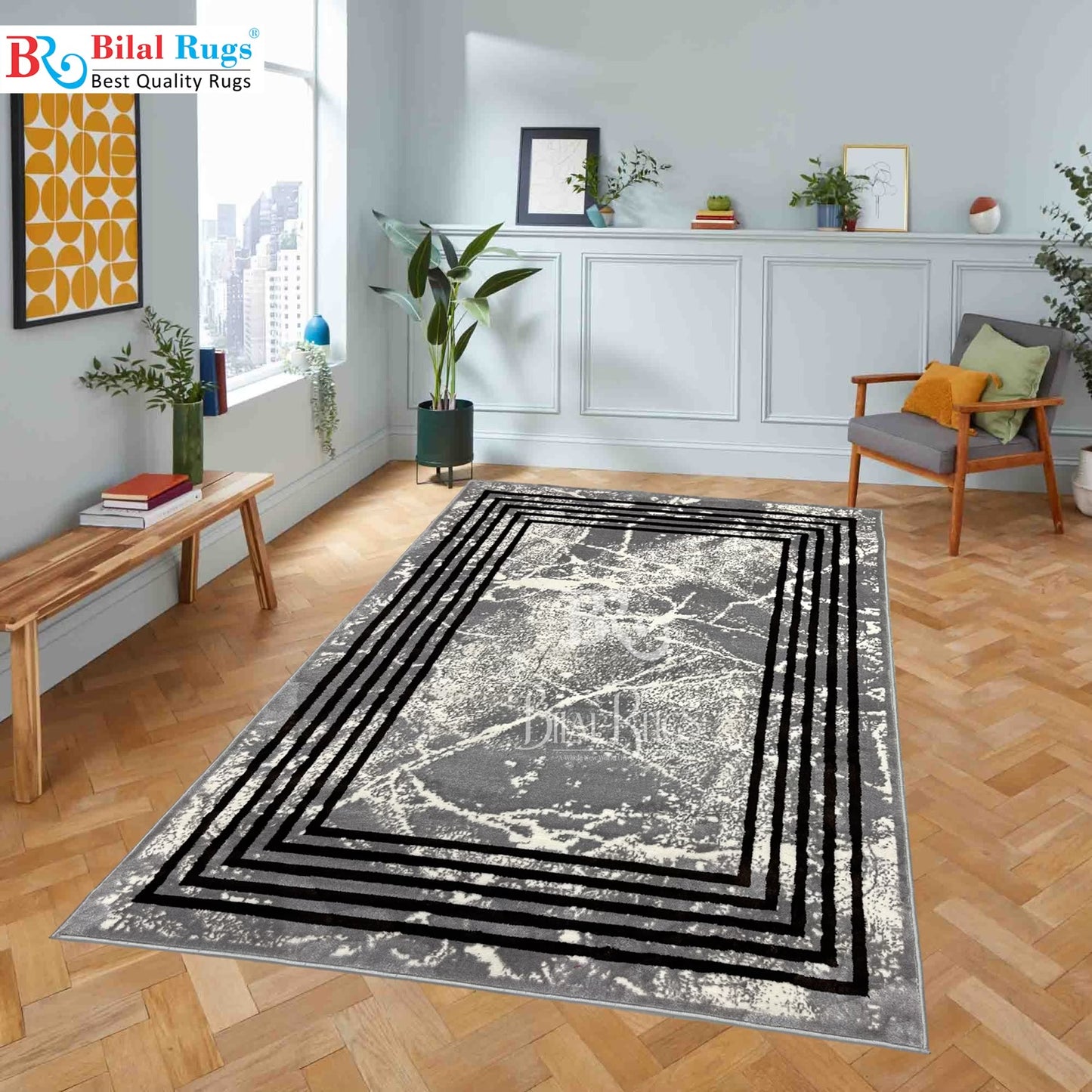 Pakistani Silk Woven Rug.(Article-1465-Grey ) Size : 5ft width  x 7.3ft length (150cm x 220cm)