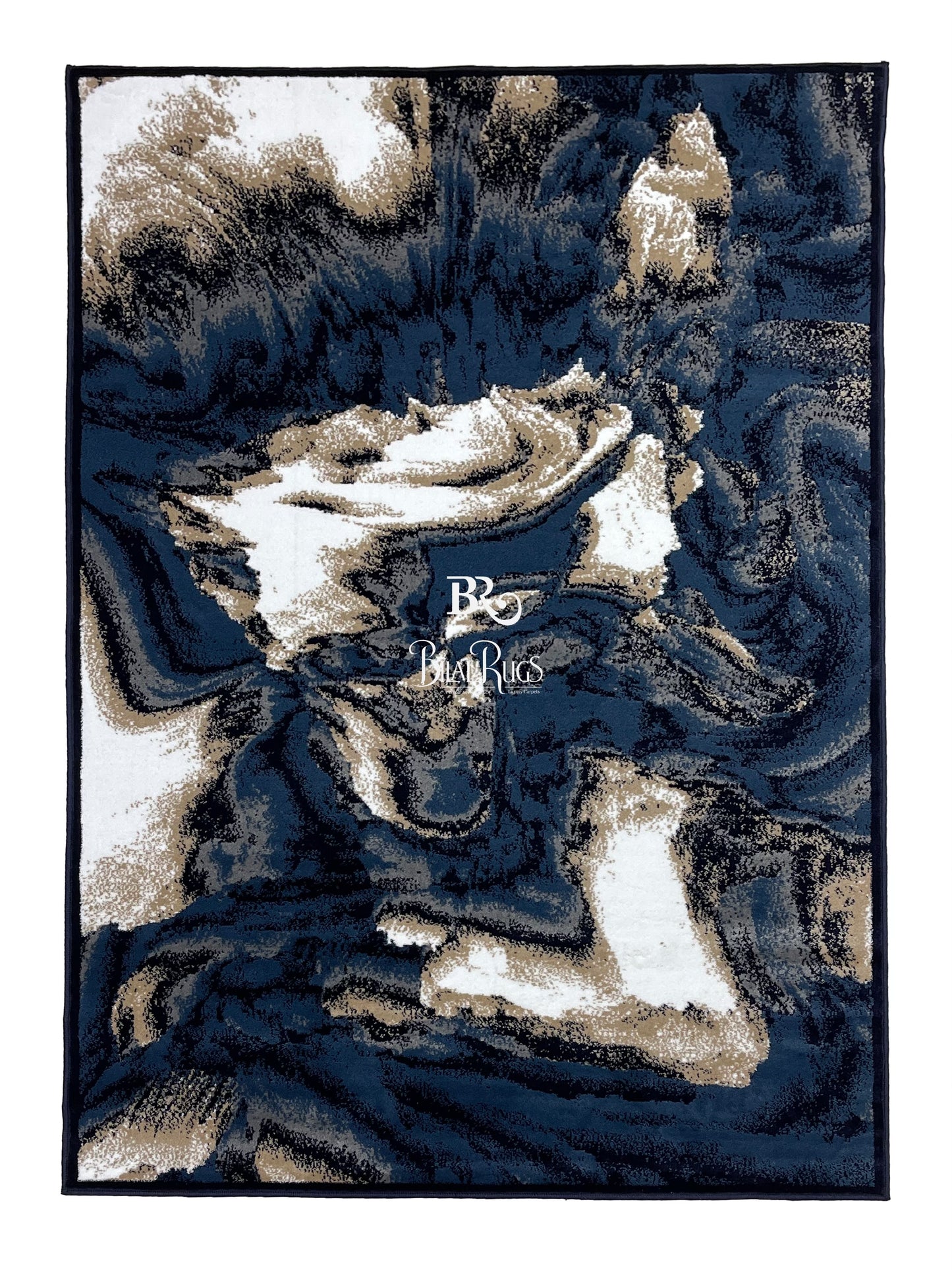 Modern polypropylene Rug,back woven(Article-6752-Blue ) Size : 5ft width  x 7.3ft length (150cm x 220cm)