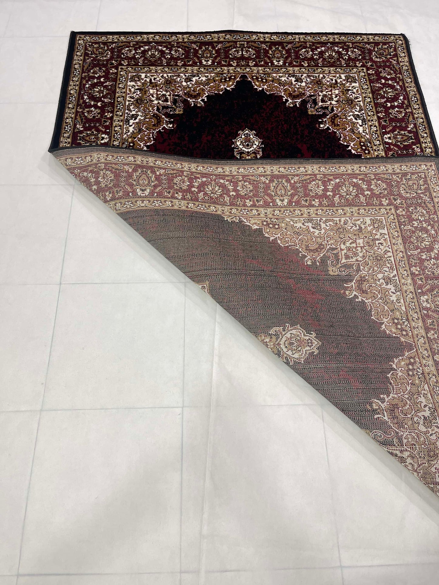 Persian polypropylene Rug,back woven(Article-56-Black Multi)
Size : 4 ft width x 5.6 ft length (120 cm x 170cm)