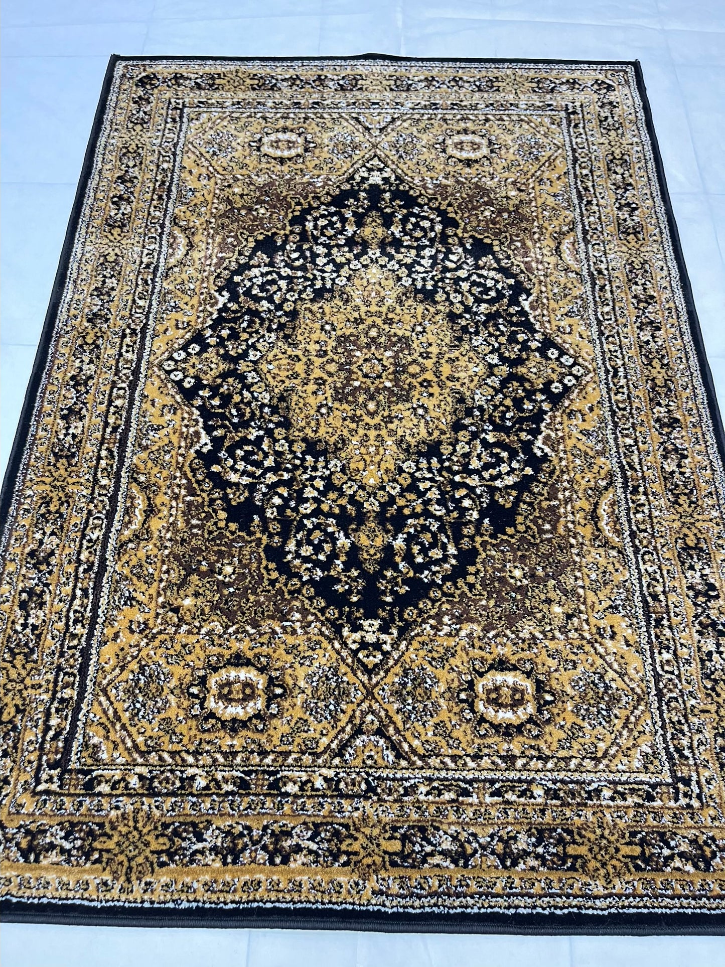 Persian Polypropylene Rug,Woven Back
(Article-88-Black)
Size : 4 ft width x 5.6 ft length (120 cm x 170 cm)