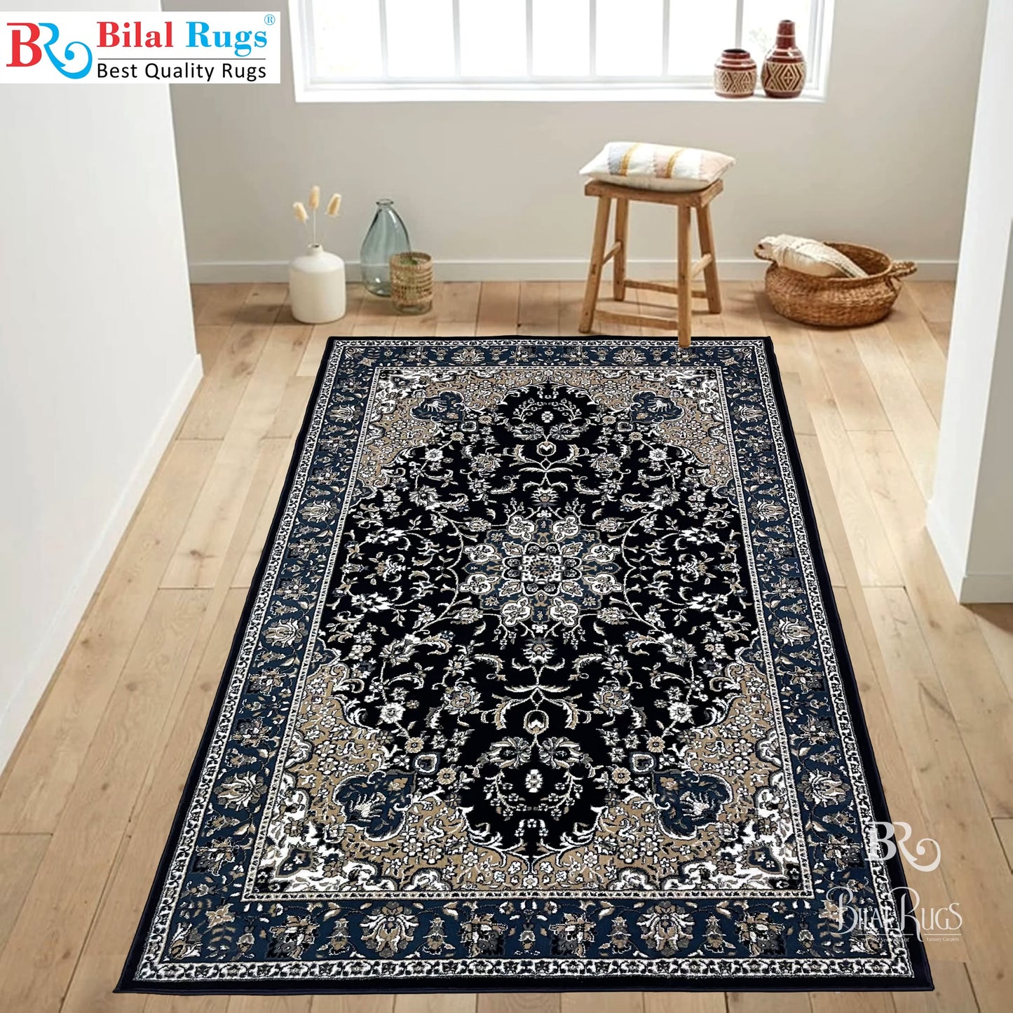 Persian polypropylene Rug,back woven(Article-51-Blue)