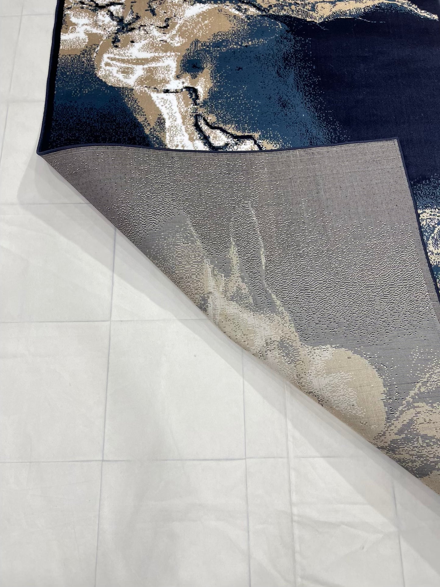 Modern polypropylene Rug,back woven(Article-1056-Blue) Size : 5ft width  x 7.3ft length (150cm x 220cm)