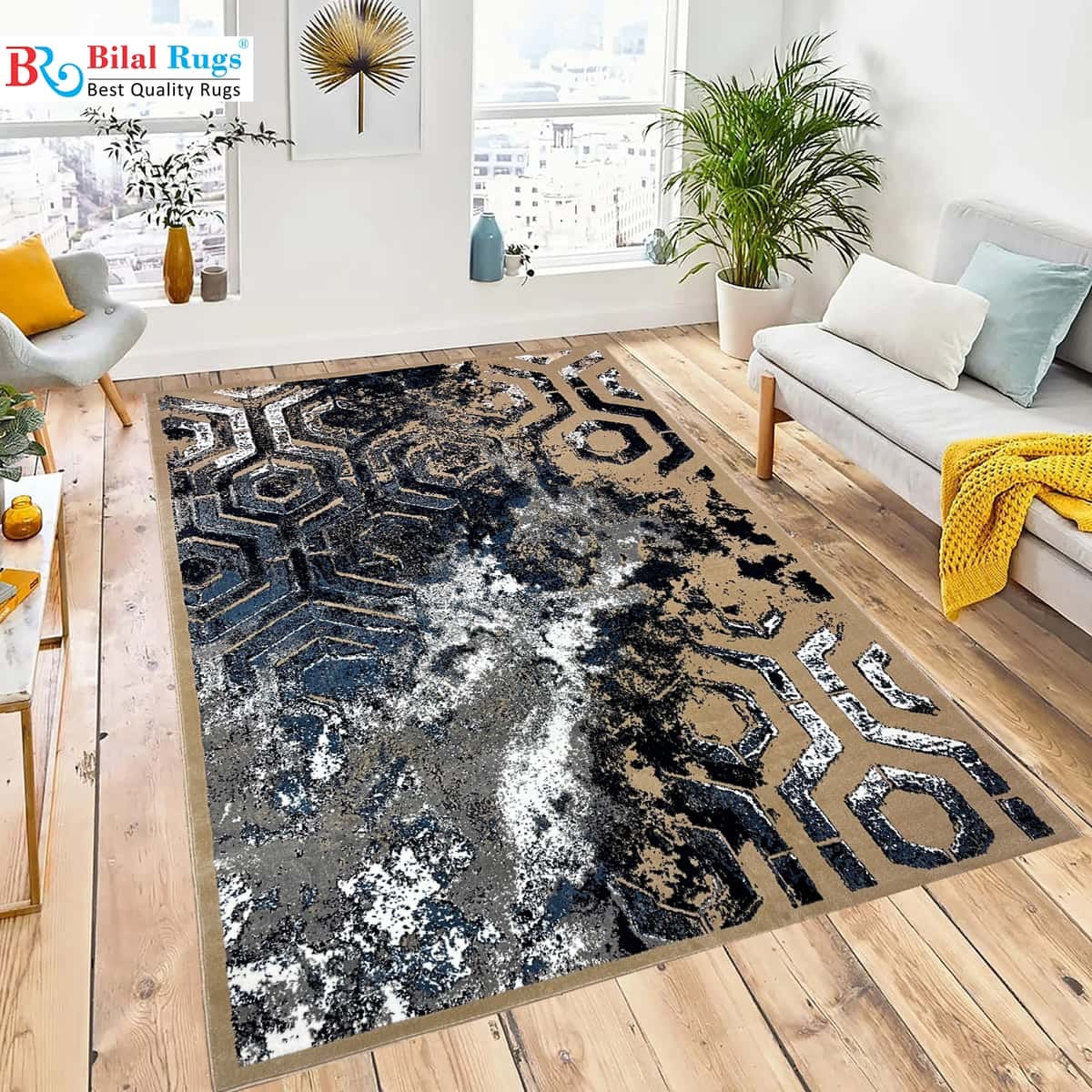 Modern polypropylene Rug,back woven(Article-160- Mink , Blue)
Size : 6.6 ft width x 9.6 ft length (200cm x 290cm)