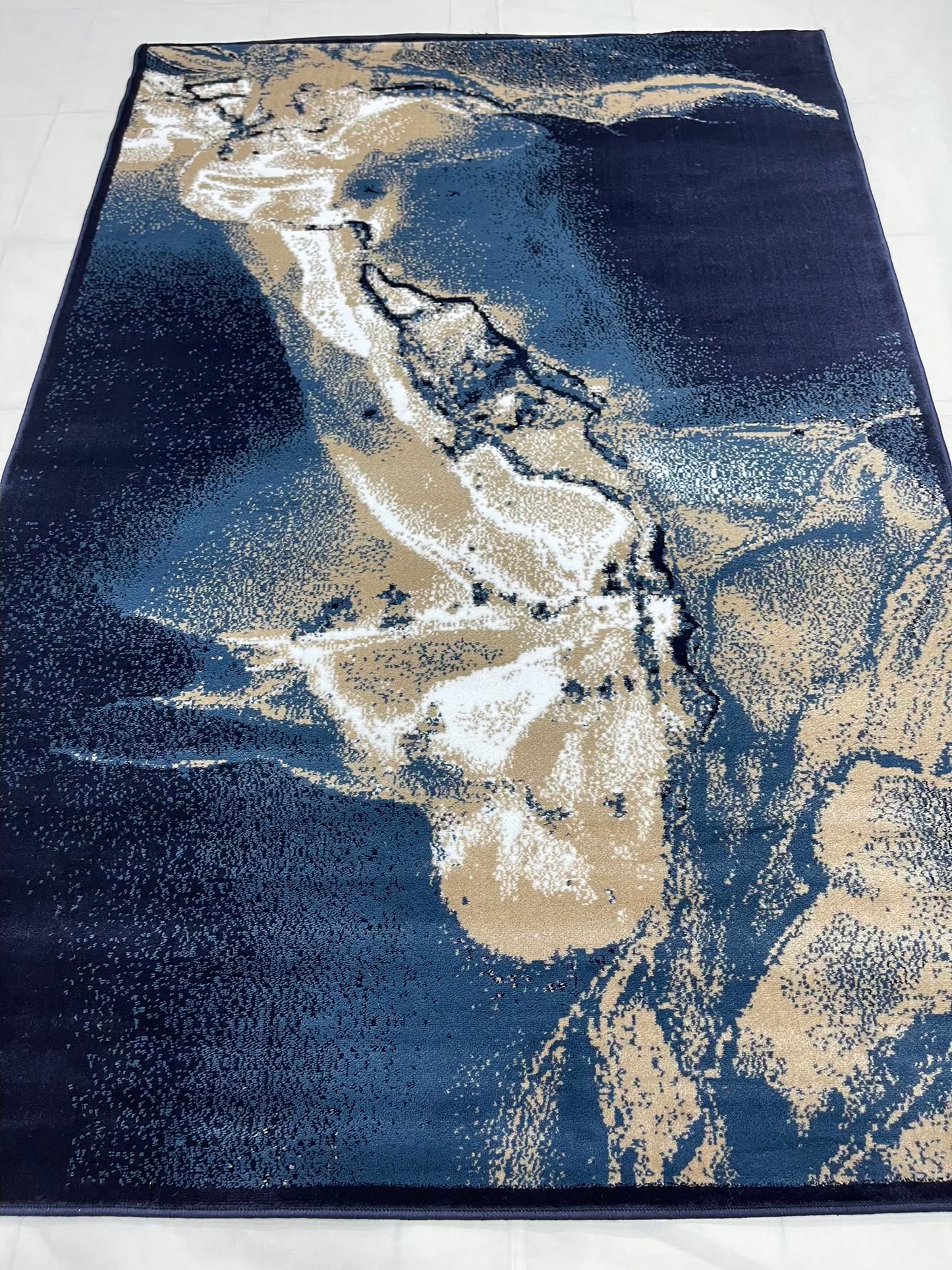 Modern polypropylene Rug,back woven(Article-1056-Blue) Size : 5ft width  x 7.3ft length (150cm x 220cm)