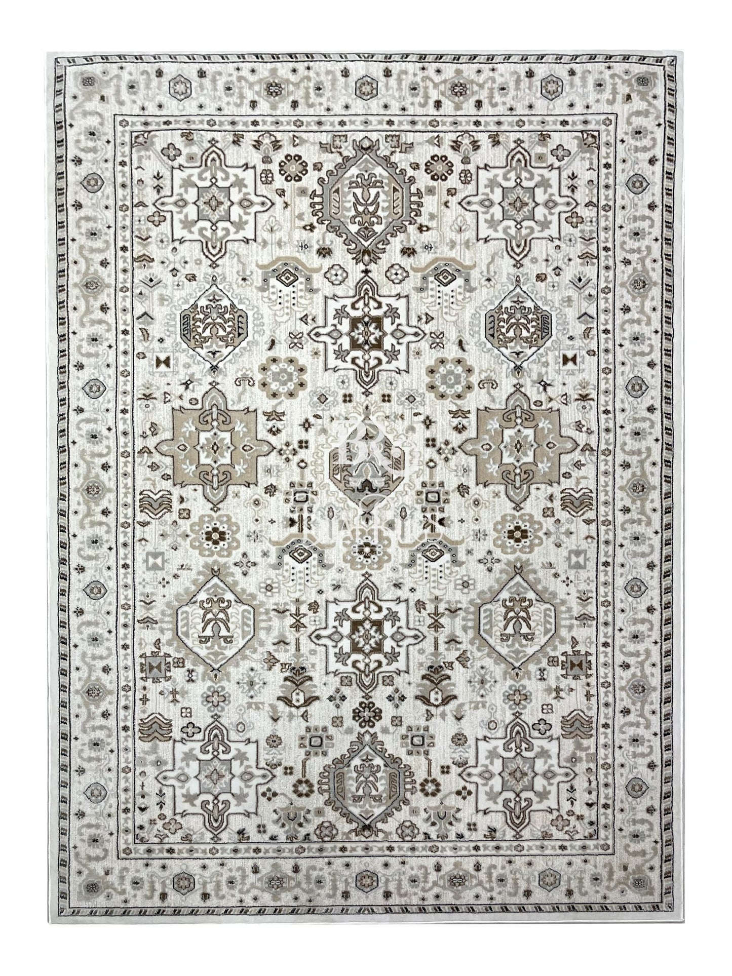 Modern Turkish Silk , Woven Back (Article-1306-Off white,Grey) Size : 5 ft width x 7.3 ft length