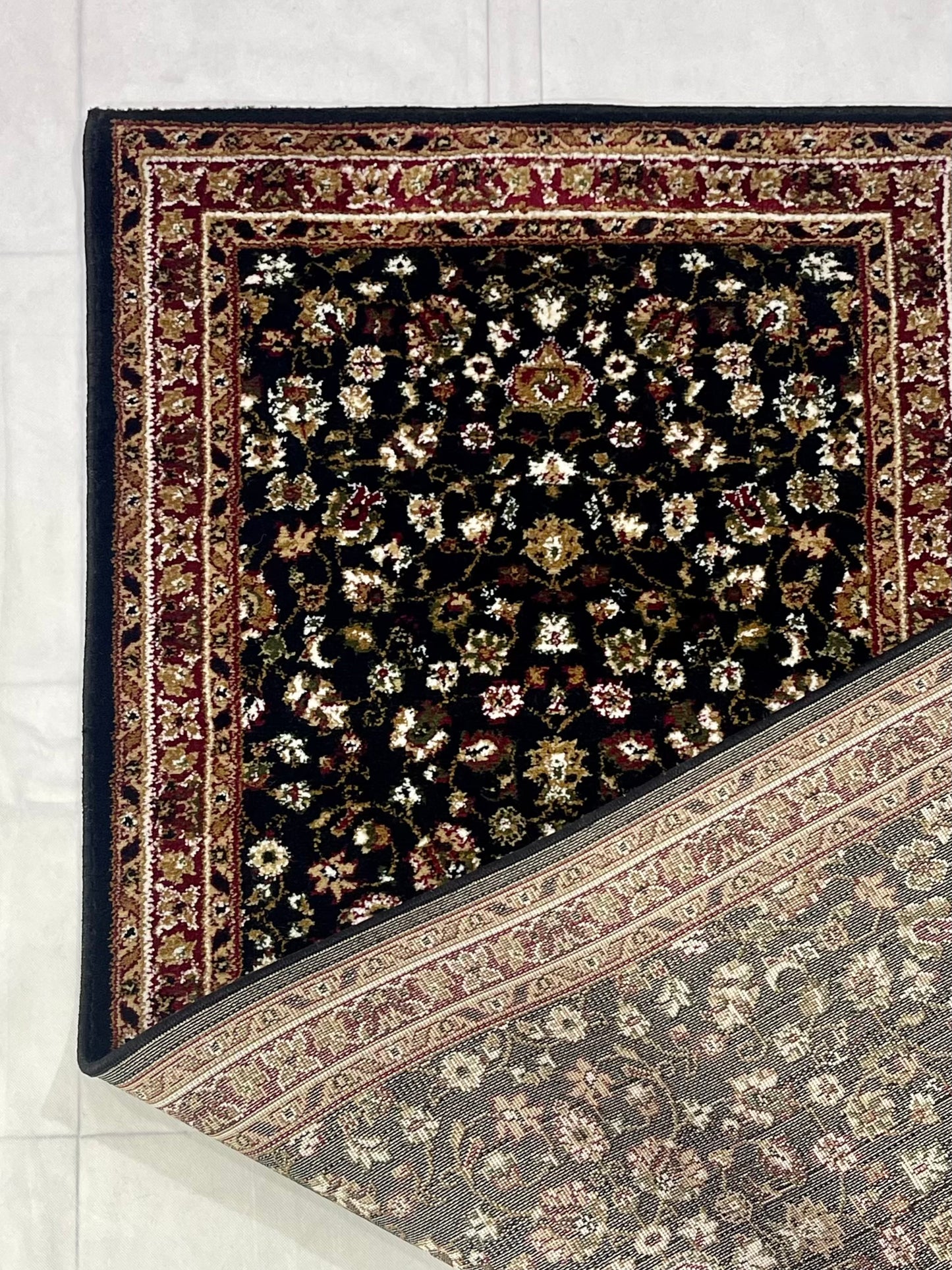 Black Persian Polypropylene Woven Runner.
Size : 2.6 ft width x 6.6 ft length
(80 cm x 200cm)