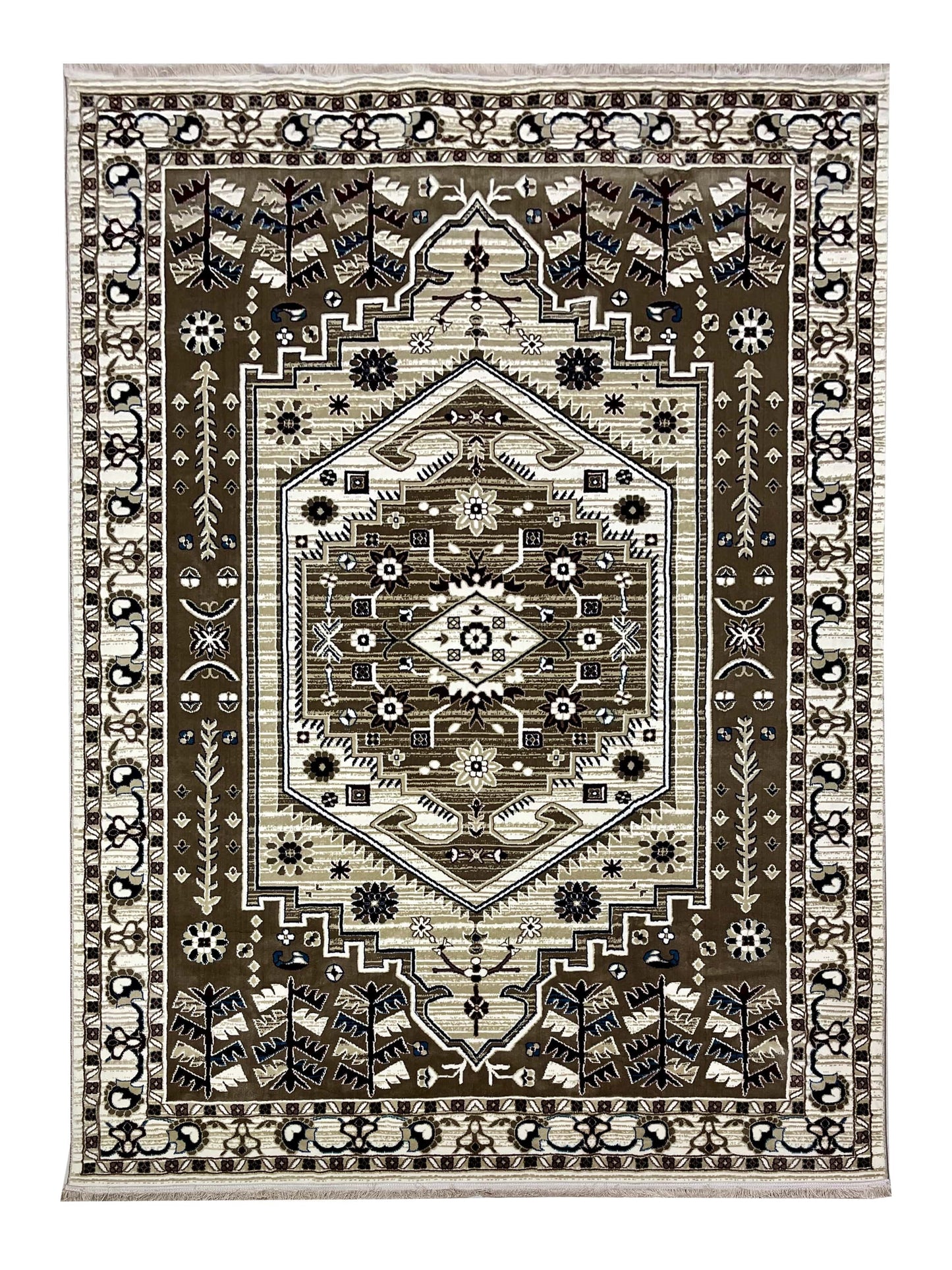 New Turkish Silk (Super Hair) 
Size: 6.6 ft width x 9.6 ft length (200cm x 290cm)
Article -405- off white , Multi Colour