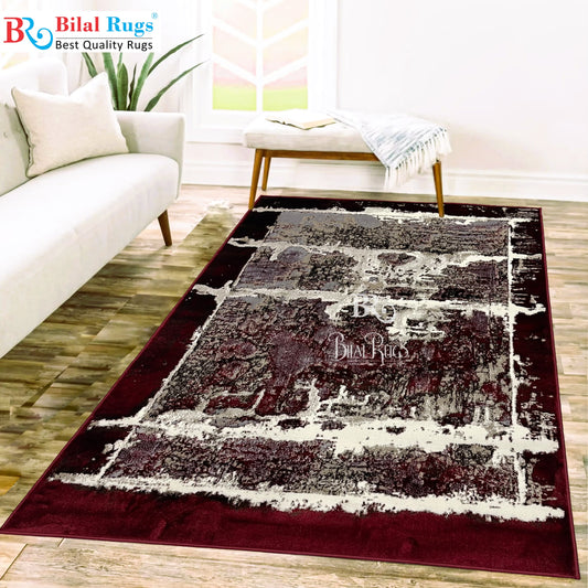 Pakistani Silk Woven Rug.(Article-1464-Red) Size : 5ft width  x 7.3ft length (150cm x 220cm)