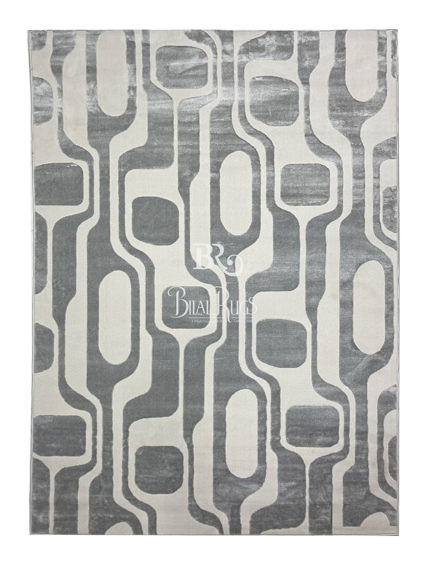 Modern Turkish Silk , Woven Back (Article-1303-Off white,Grey) Size : 5 ft width x 7.3 ft length