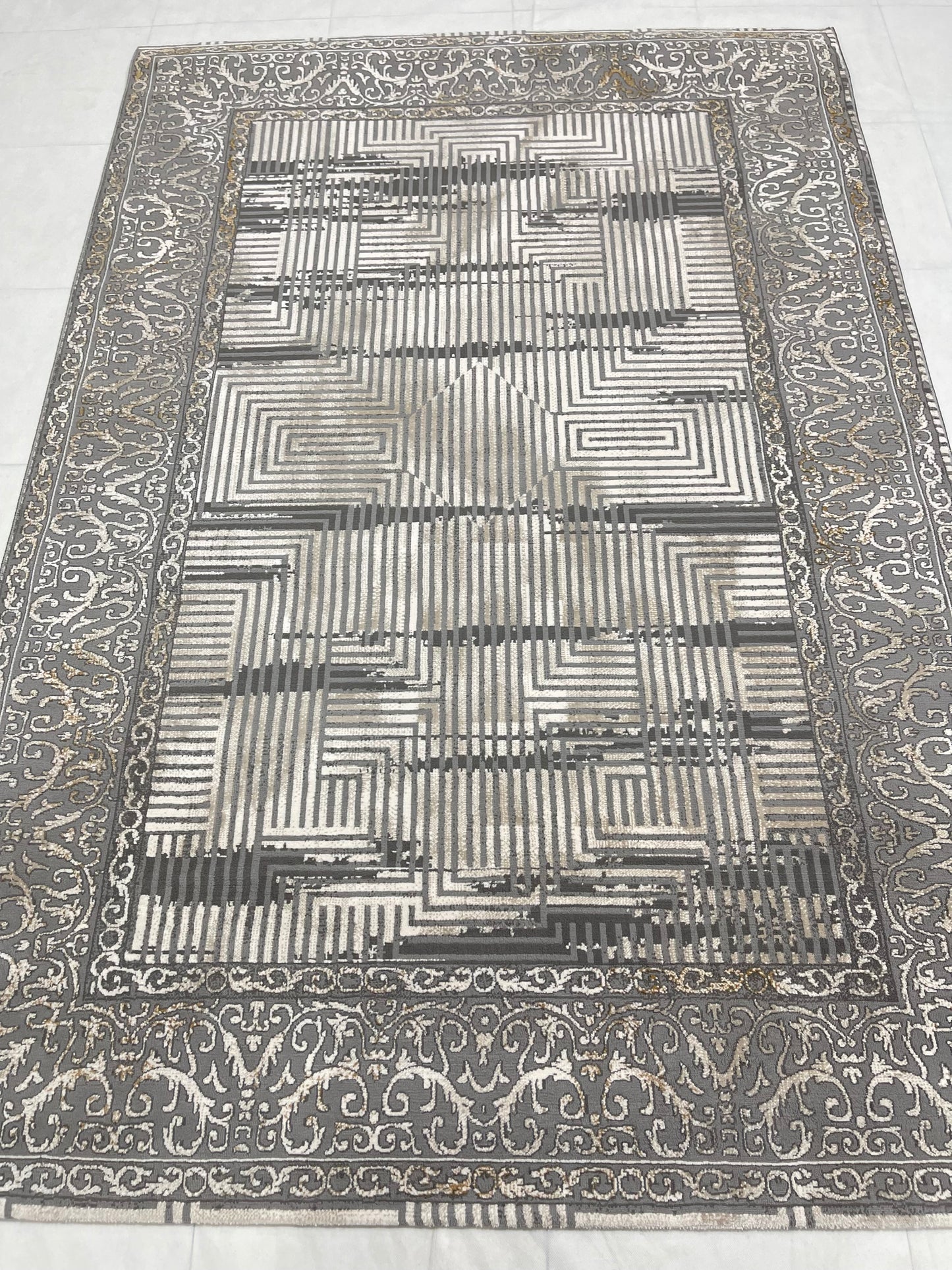 Irani Vintage Woven Rug. Article -2079-Grey Size: 5 ft width x 7.3 ft length (150cm x 220cm)