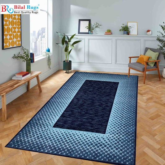Modern polypropylene Rug,back woven(Article-1866-Black) Size : 5ft width  x 7.3ft length (150cm x 220cm)