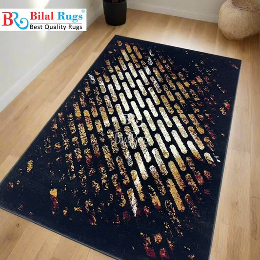 Modern Polypropylene Rug,Woven Back (Article-172-Black ) Size : 4 ft width x 5.6 ft length (120 cm x 170 cm)