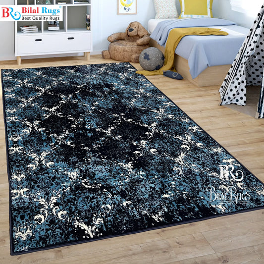 Pakistani Silk Woven Rug.(Article-1457-Blue) Size : 5ft width  x 7.3ft length (150cm x 220cm)