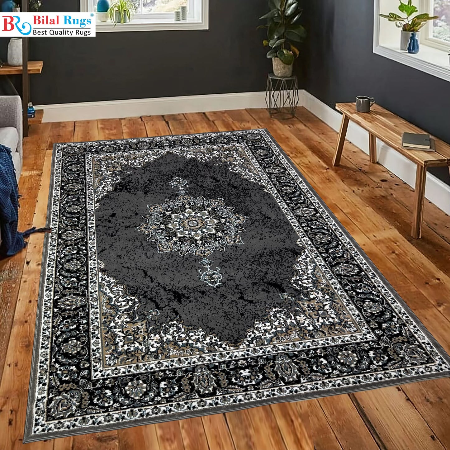 Persian polypropylene Rug,back woven (Article-23-Grey )
size: 6.6 ft width x 9.6 ft length (200cm x 290cm)
