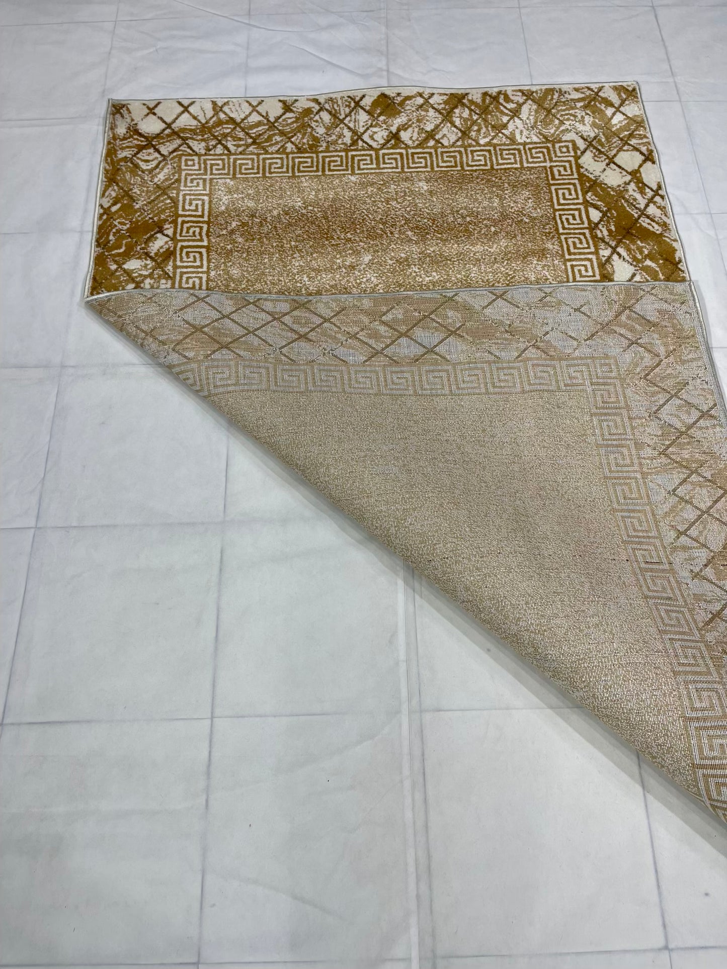 Modern polypropylene Rug,back woven(Article-1245-Off white) Size : 5 ft width x 7.3 ft length ( 150 cm x 220 cm)