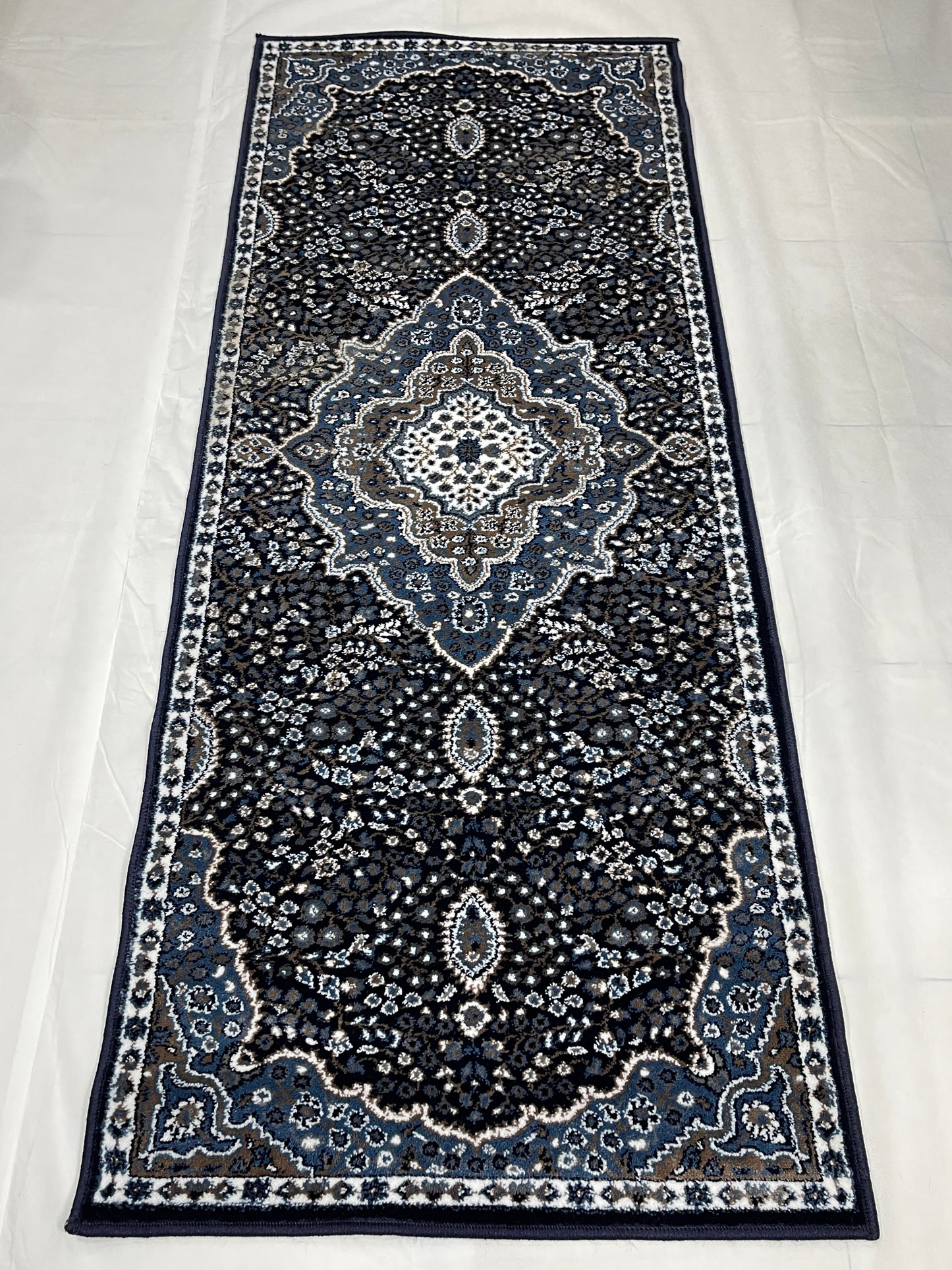 Dark Blue Persian Polypropylene Woven Rug. Size : 2.6 ft width x 6.6 ft length (80 cm x 200cm)