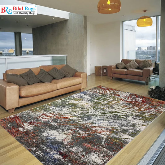 Irani viscose Rug , Woven Back Article-305-Grey , Multi Size : 3 ft width x 5 ft length (100 cm x 150cm)