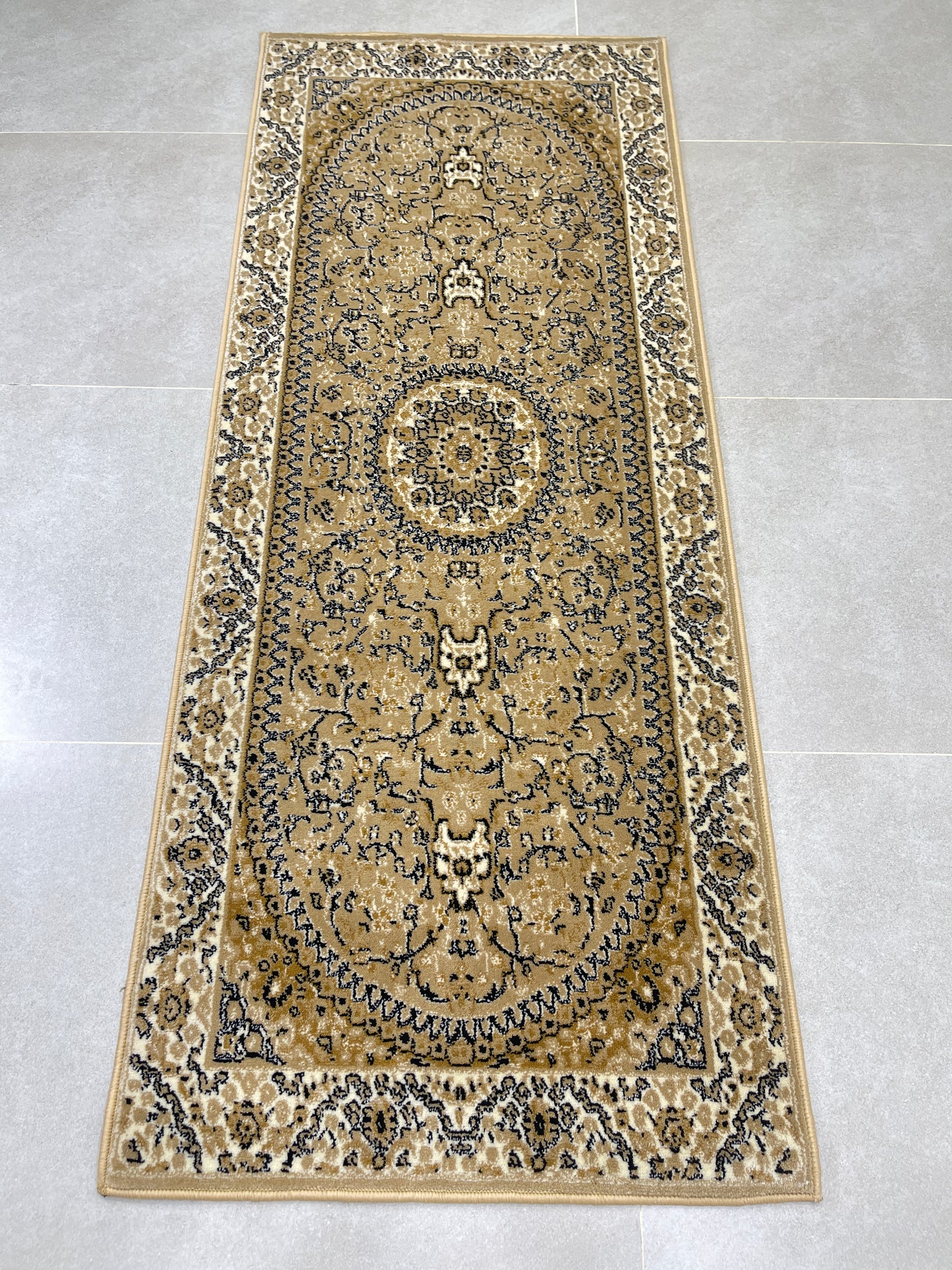 Beige Polypropylene Woven Rug. Size : 2.6 ft width x 6.6 ft length (80 cm x 200cm)
