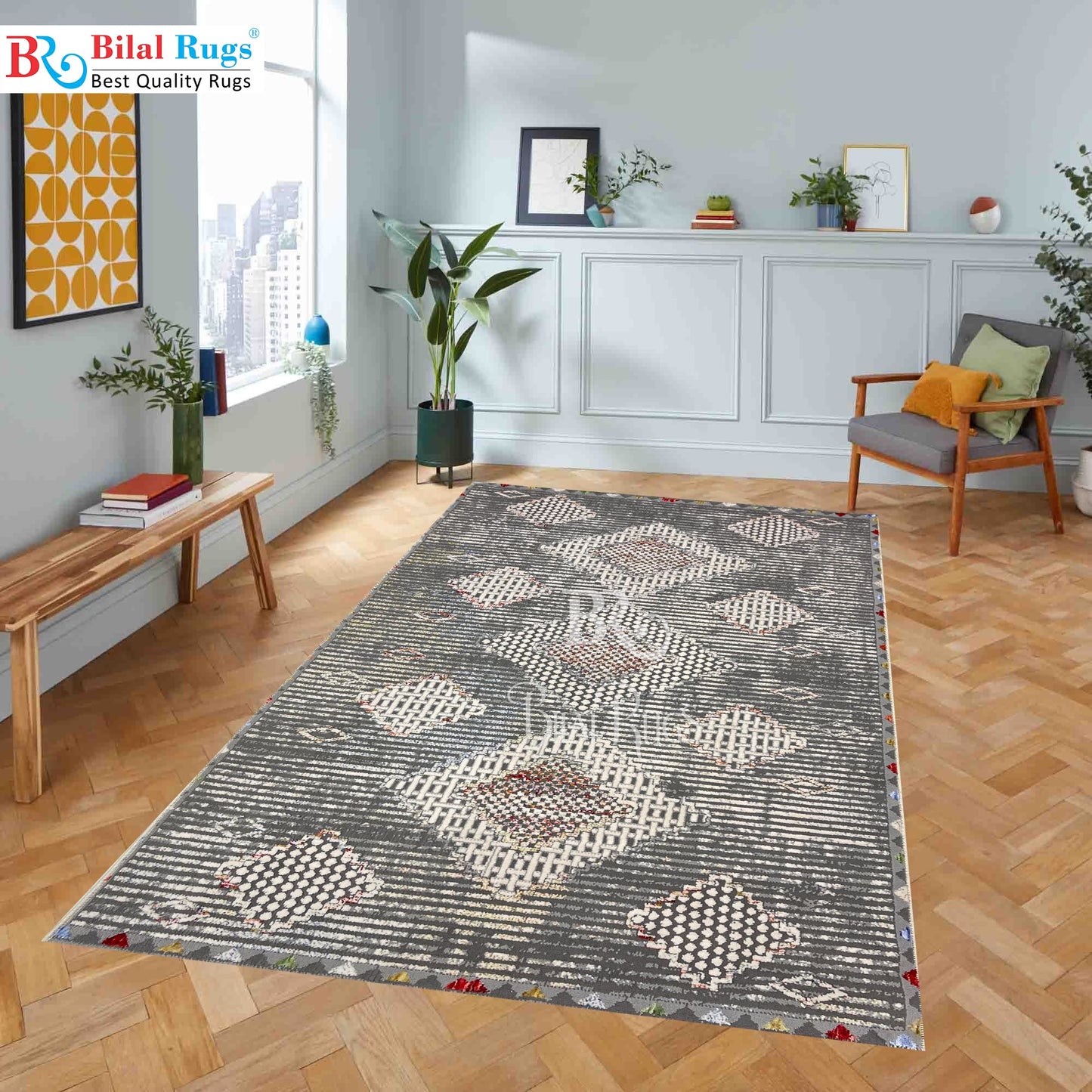 Irani viscose Rug , Woven Back Article-312-Grey Size : 3 ft width x 5 ft length (100 cm x 150cm)