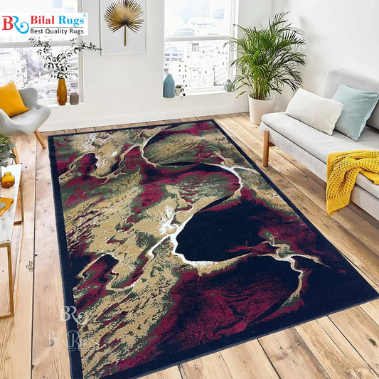 Modern polypropylene Rug,back woven(Article-370-Black , Multi )