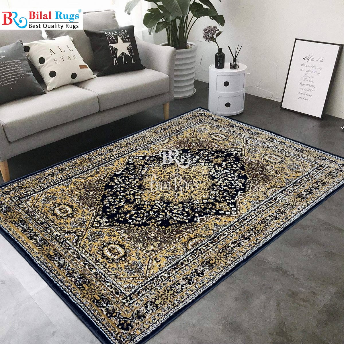 Persian Polypropylene Rug,Woven Back
(Article-88-Black)
Size : 4 ft width x 5.6 ft length (120 cm x 170 cm)