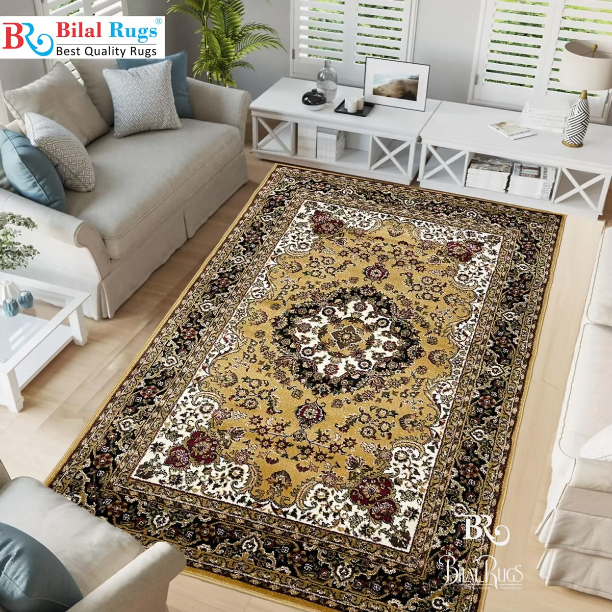 Persian Polypropylene Rug,back woven(Article-55-Gold)
Size : 5ft width x 7.3ft length (150cm x 220cm)