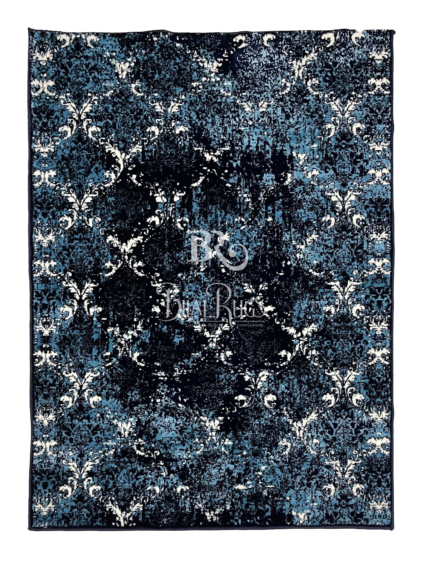 Pakistani Silk Woven Rug.(Article-1457-Blue) Size : 5ft width x 7.3ft length (150cm x 220cm)