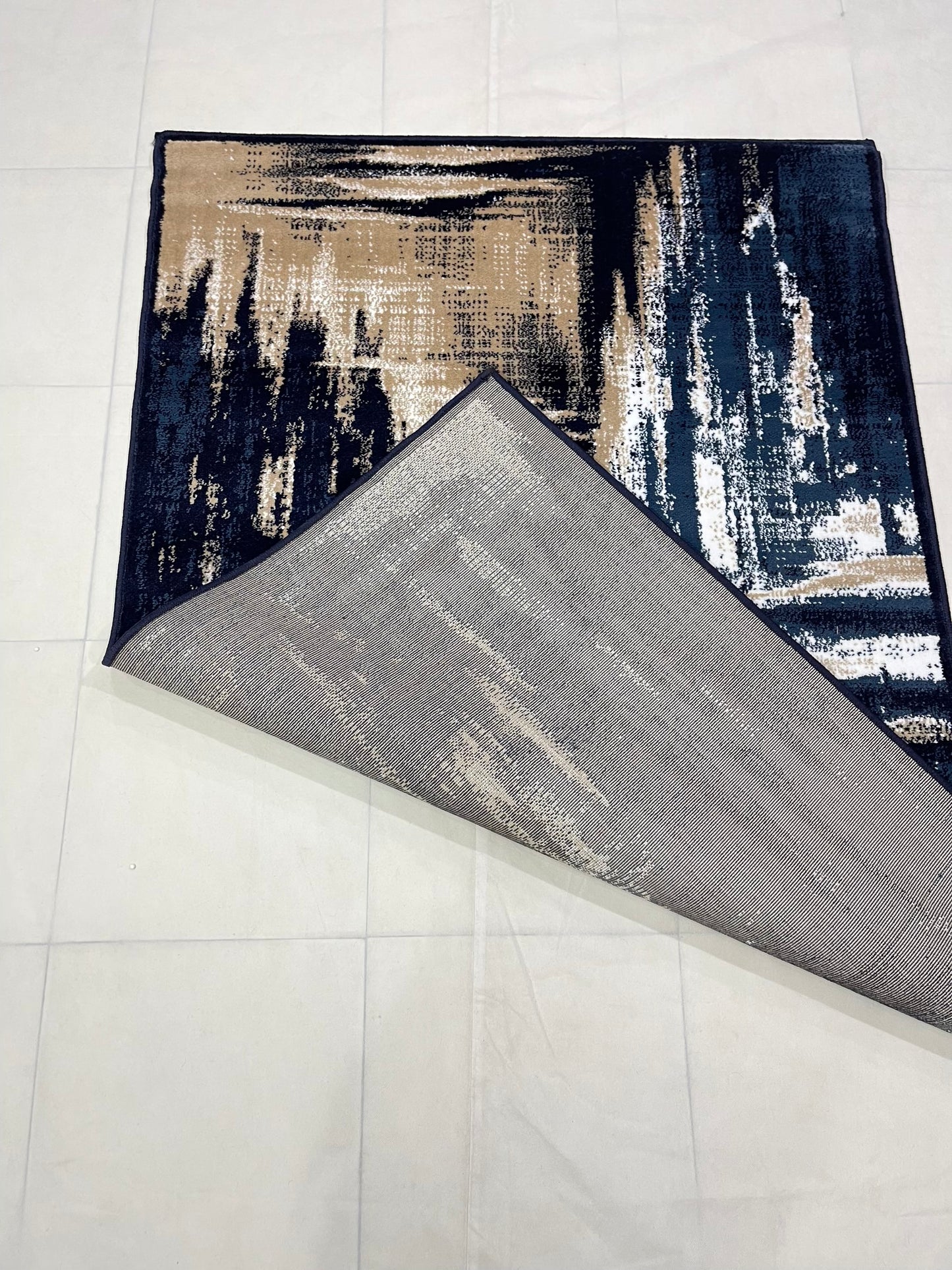 Modern polypropylene Rug,back woven (Article-179-Blue) Size : 4 ft width x 5.6 ft length (120 cm x 170 cm)