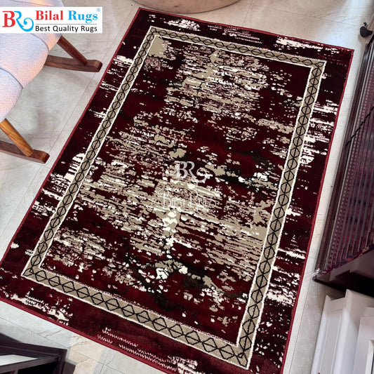 Pakistani Silk Woven Rug.(Article-1551-Red) Size : 4 ft width x 5.6 ft length