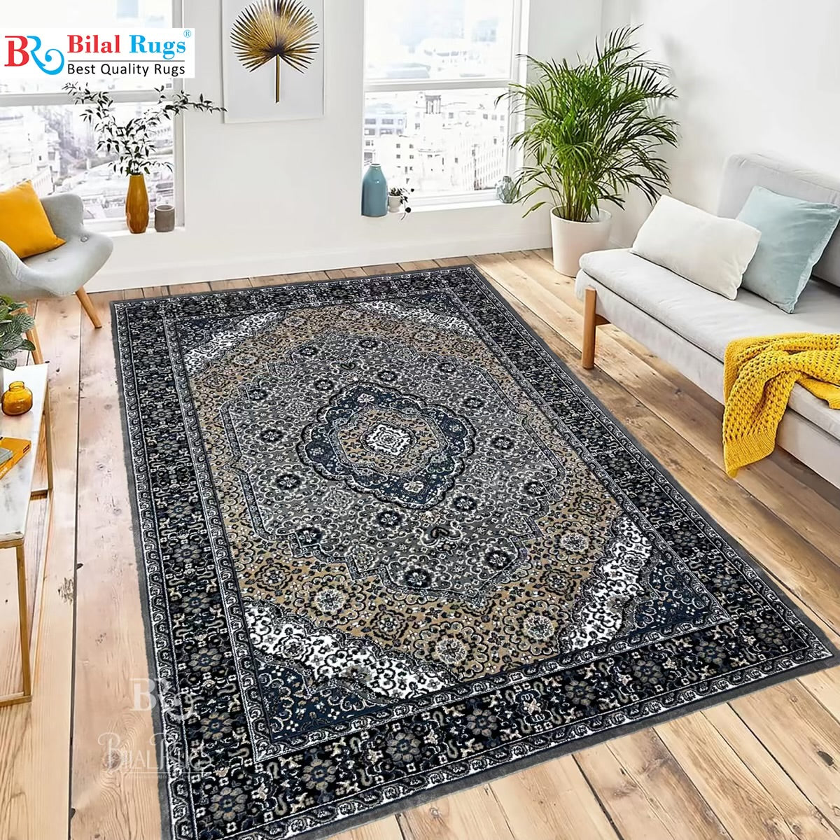 Persian polypropylene Rug,back woven(Article-99-Grey)
Size : 6.6 ft width x 9.6 ft length (200cm x 290cm)