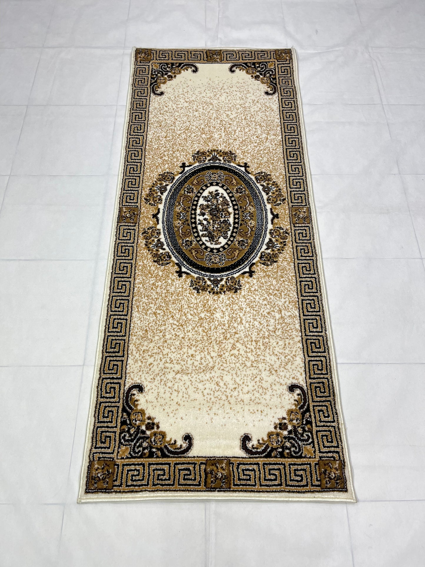 Off white Versace Polypropylene Woven Rug. Size : 2.6 ft width x 6.6 ft length (80 cm x 200cm)
