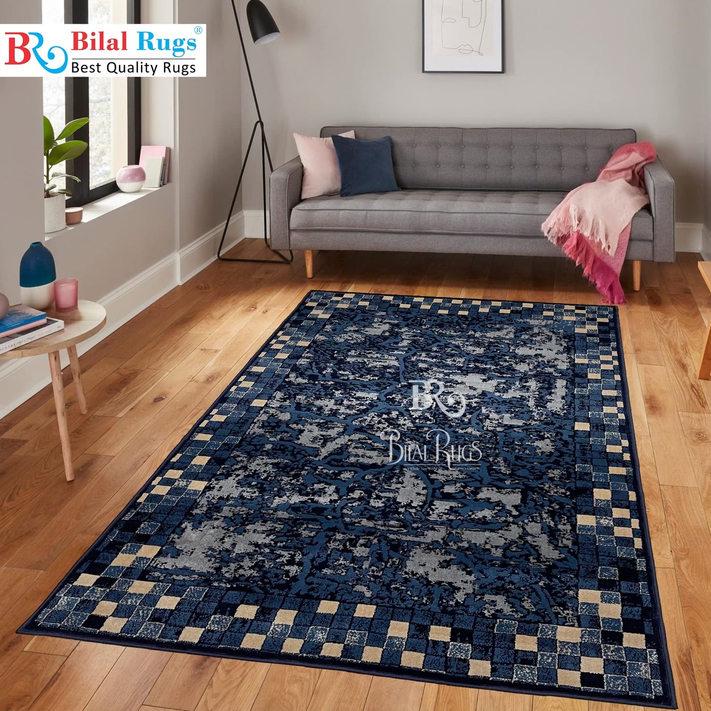 Modern polypropylene Rug,back woven(Article-1021-Blue)
Size : 5ft width  x 7.3ft length (150cm x 220cm)