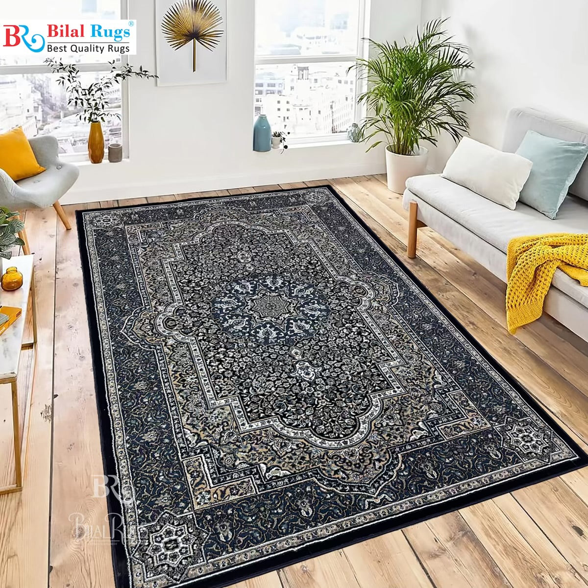 Persian polypropylene Rug,back woven(Article-38-Blue)
Size : 6.6 ft width x 9.6 ft length (200cm x 290cm)