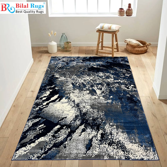 Turkish Top Quality Silk.(Article-1078-Blue , Grey) Size: 6.6 ft width x 9.6 ft length (200cm x 290cm)