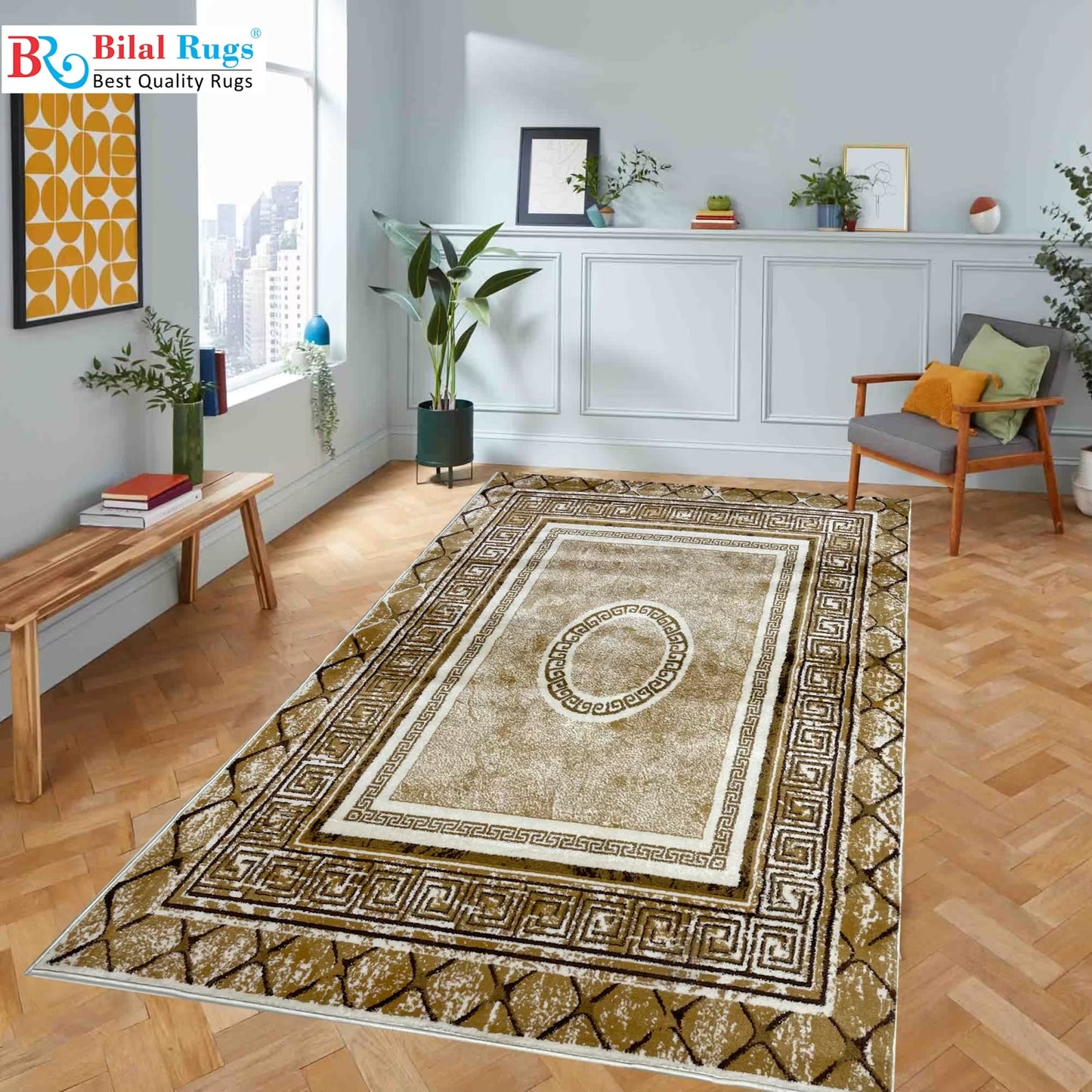 Versace polypropylene Rug,back woven(Article-76-Off white )
