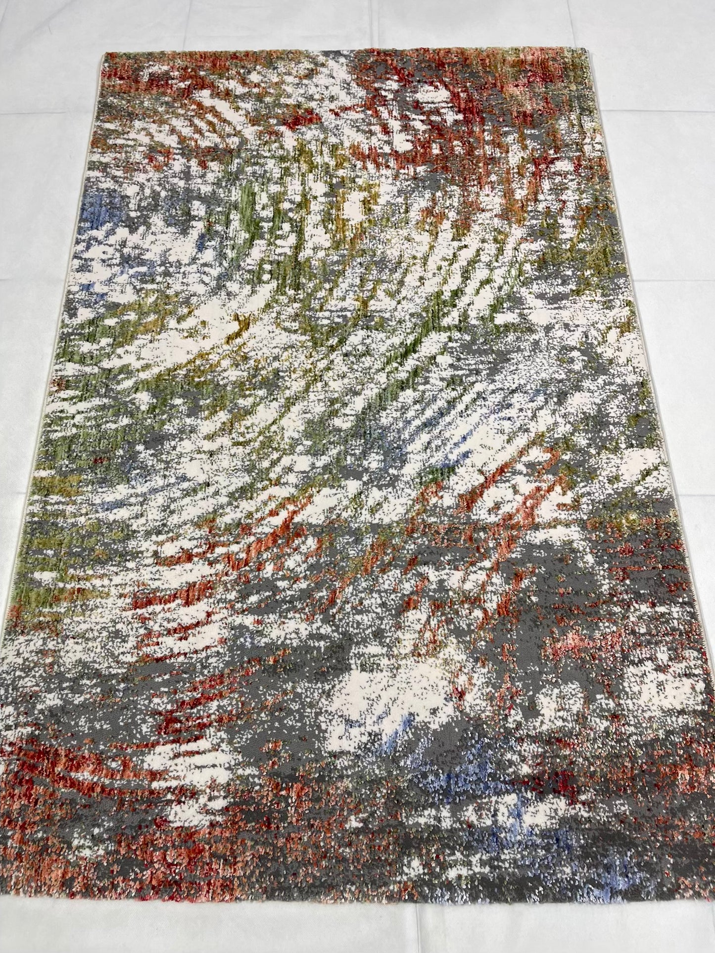 Irani viscose Rug , Woven Back Article-305-Grey , Multi Size : 3 ft width x 5 ft length (100 cm x 150cm)