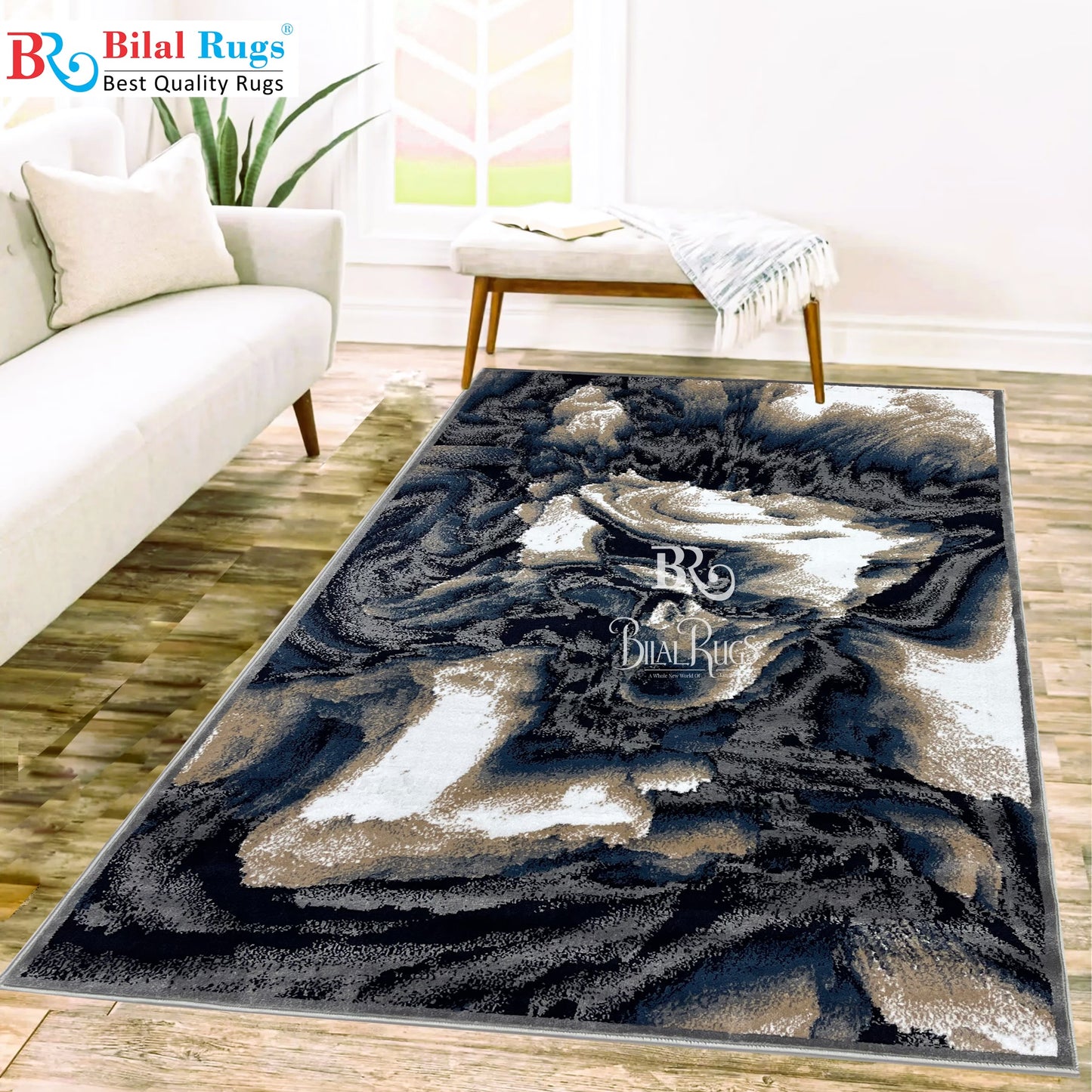 Modern polypropylene Rug,back woven(Article-6774-Grey ) Size : 5ft width  x 7.3ft length (150cm x 220cm)