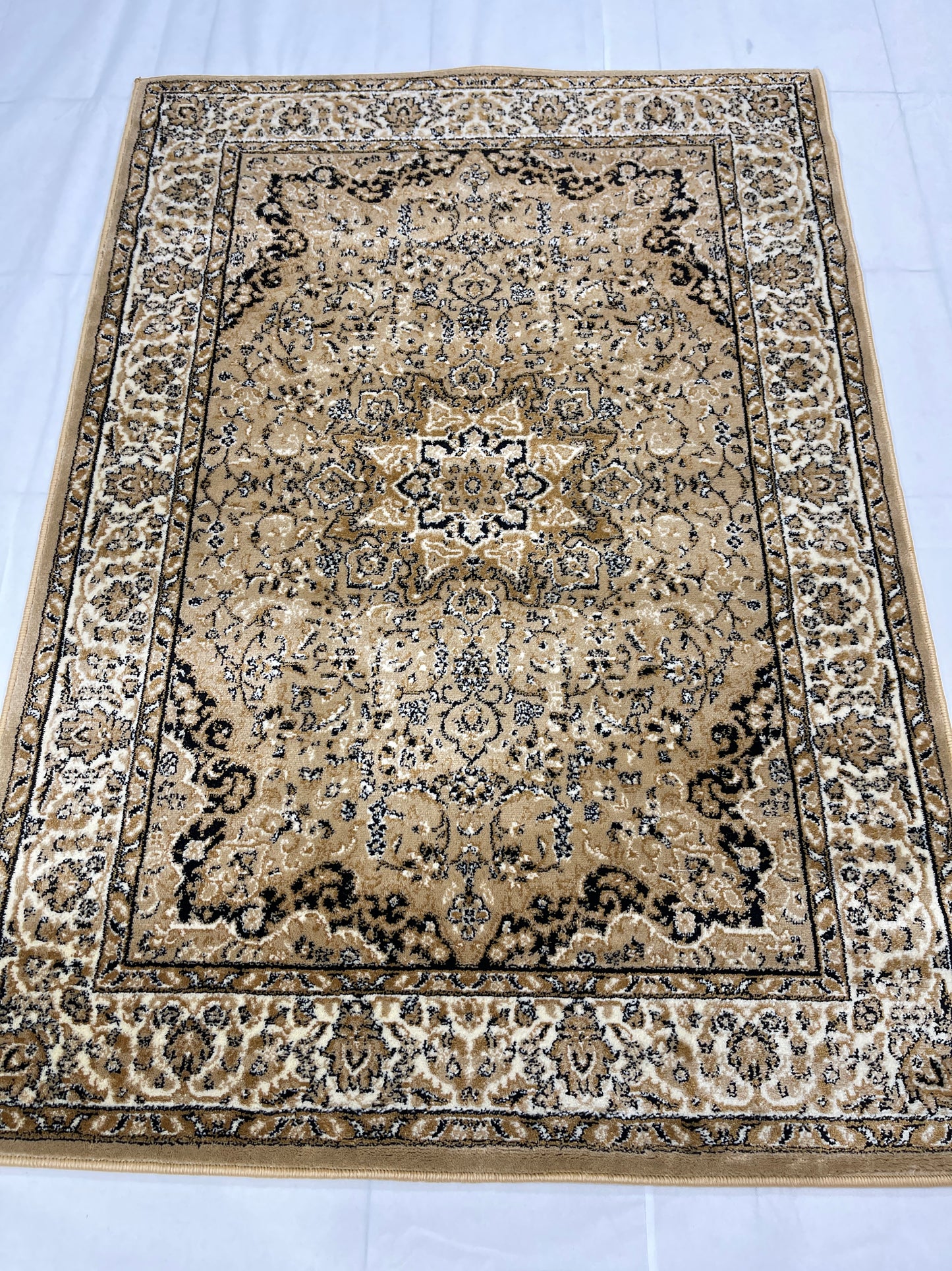 Persian polypropylene Rug,back woven (Article-20-Beige) Size : 4 ft width x 5.6 ft length (120 cm x 170 cm)