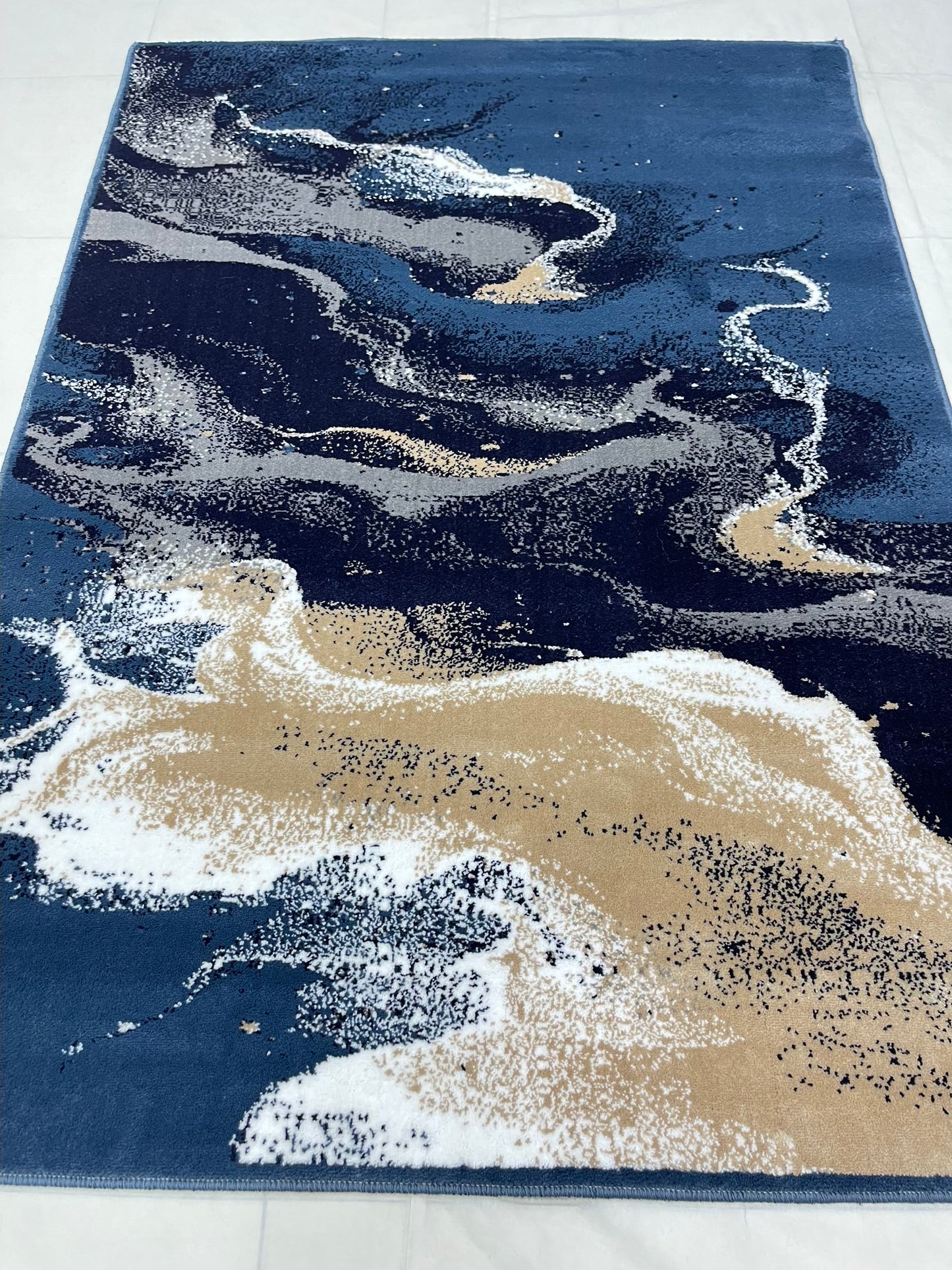 Modern polypropylene Rug,back woven (Article-175-Blue) Size : 4 ft width x 5.6 ft length (120 cm x 170 cm)