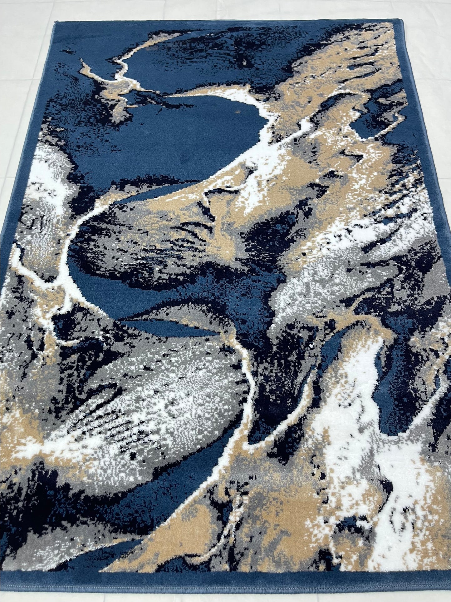 Modern polypropylene Rug,back woven (Article-175-Blue) Size : 4 ft width x 5.6 ft length (120 cm x 170 cm)