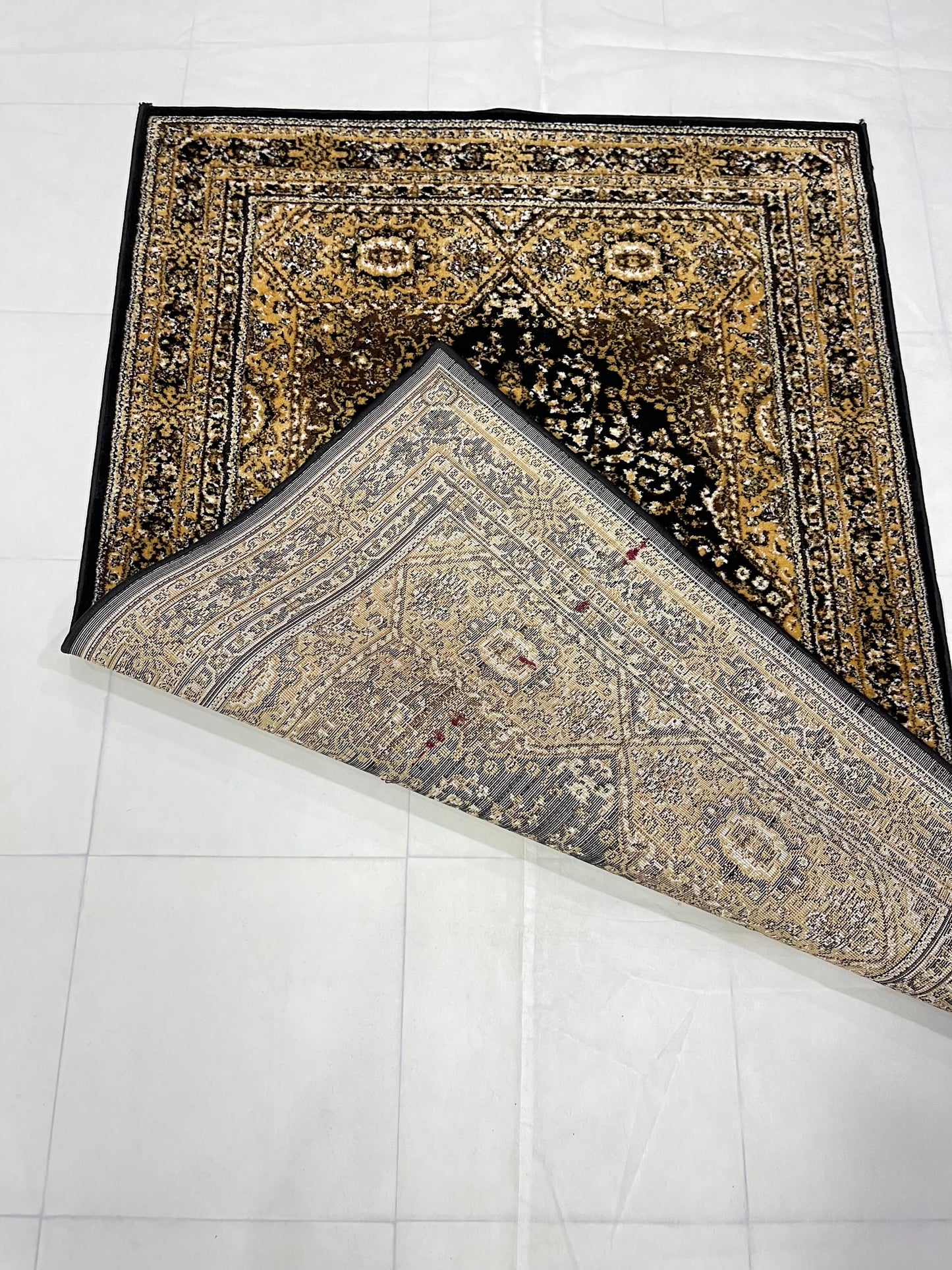 Persian Polypropylene Rug,Woven Back
(Article-88-Black)
Size : 4 ft width x 5.6 ft length (120 cm x 170 cm)